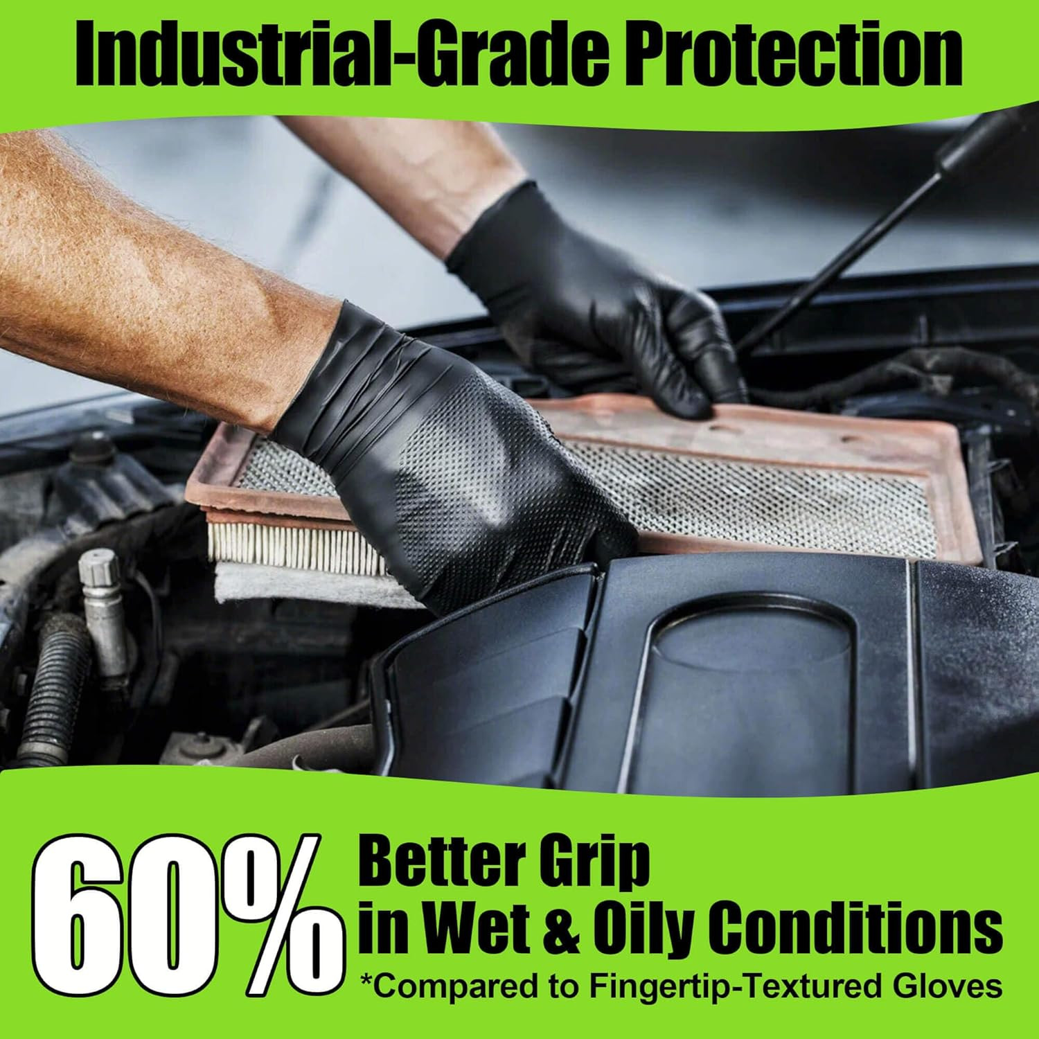 Black Nitrile Gloves 10 Mil, Heavy Duty Disposable Latex Free – Textured Grip fo