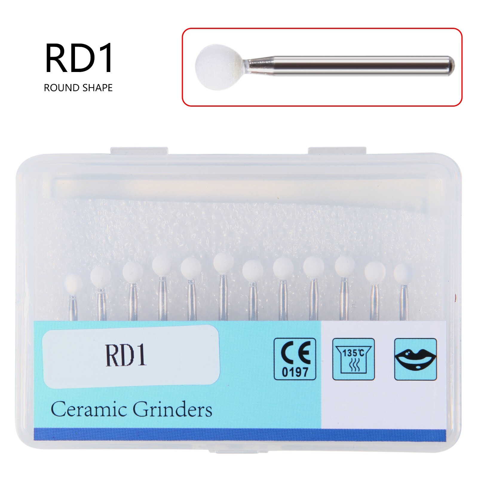 Dental White Stone Round Mounted Polishing Burs- FG 12/pks Abrasion Point Bur MD