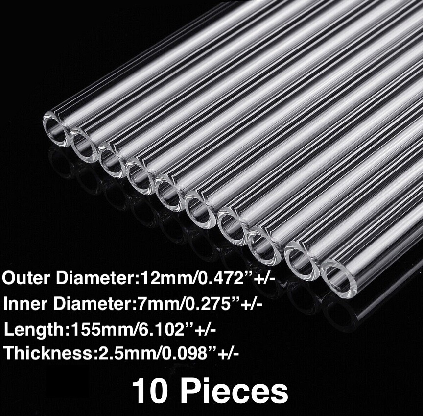 Lot Of 10 6″ Pyrex Glass Blowing Tubes 12 mm OD 7 mm ID Tubing 2.5 mm Thickness