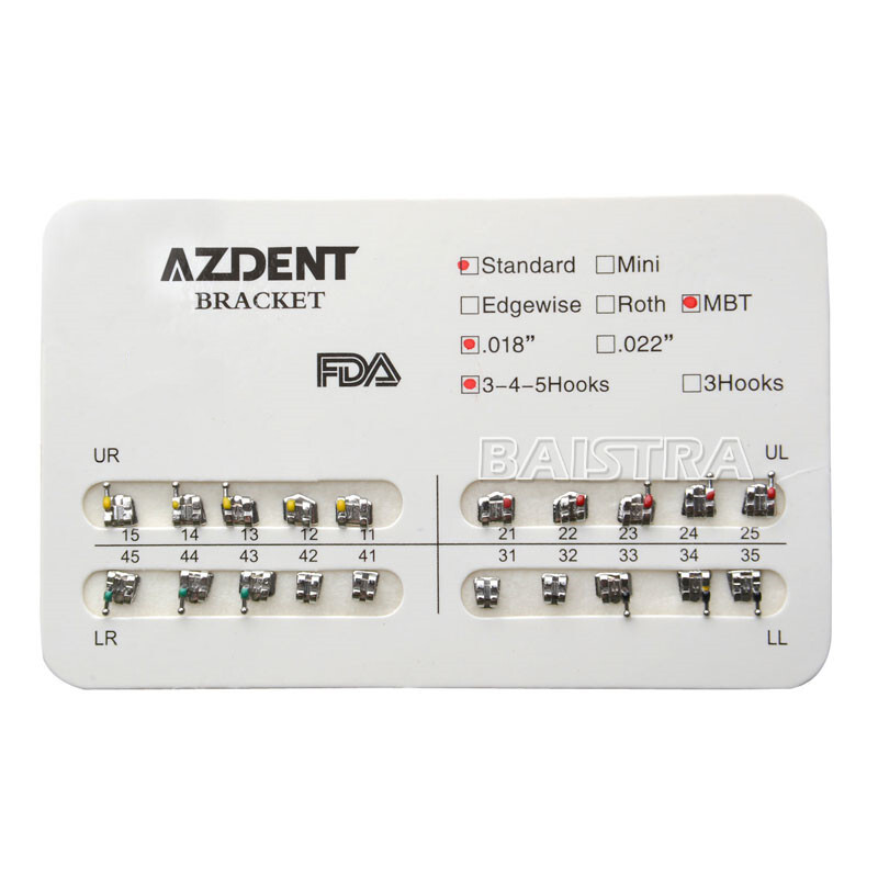 10 Packs AZ Dental Orthodontic Brackets Standard Braces MBT .018 Hooks 3-4-5