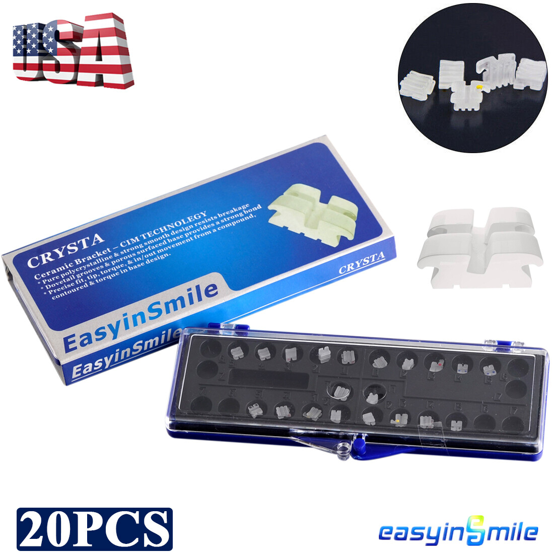 ROTH 022 Dental Ceramic Brackets Orthodontic Clear Braces 3/345 with Hooks 5Pack