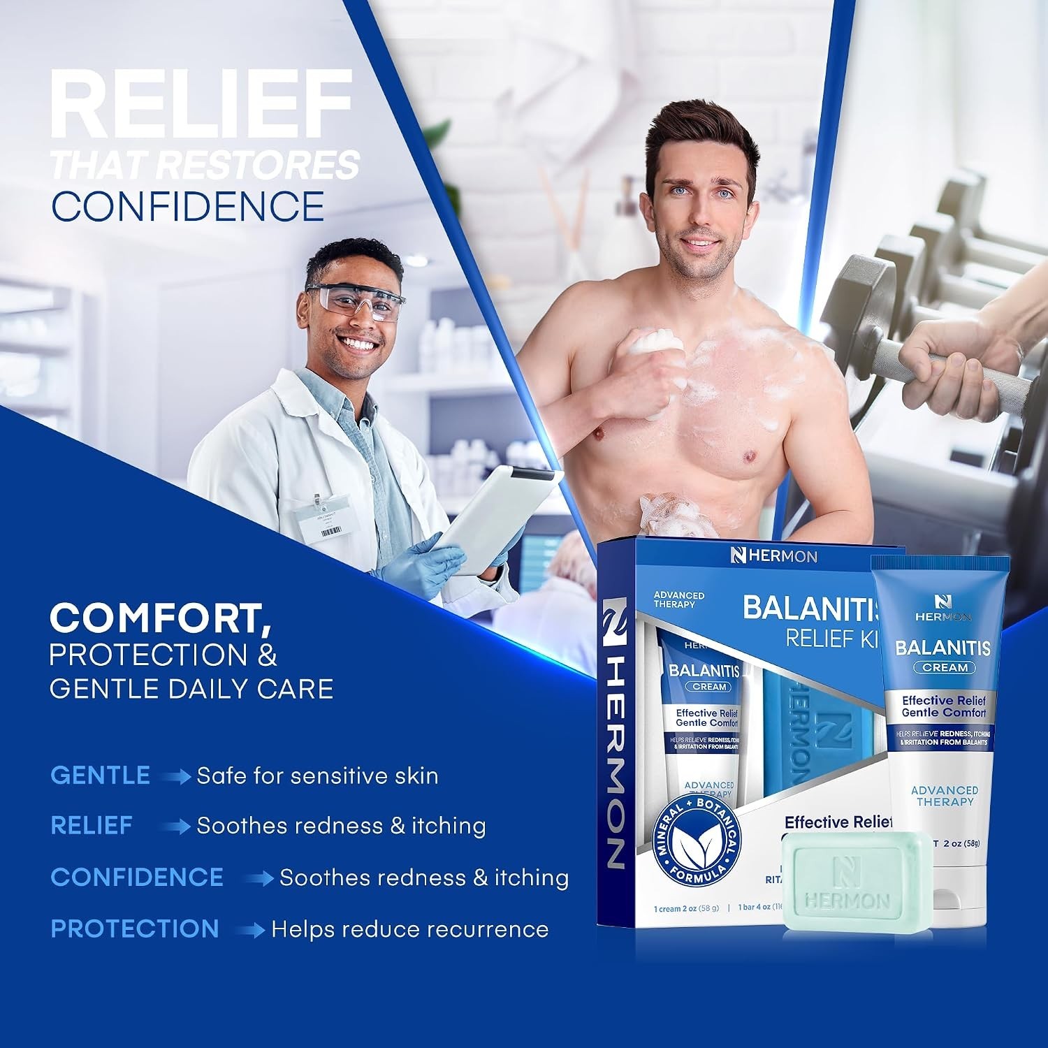 Balanitis Treatment for Men Relief Kit: Soothing Cream 2oz & Clotrimazole 1% …