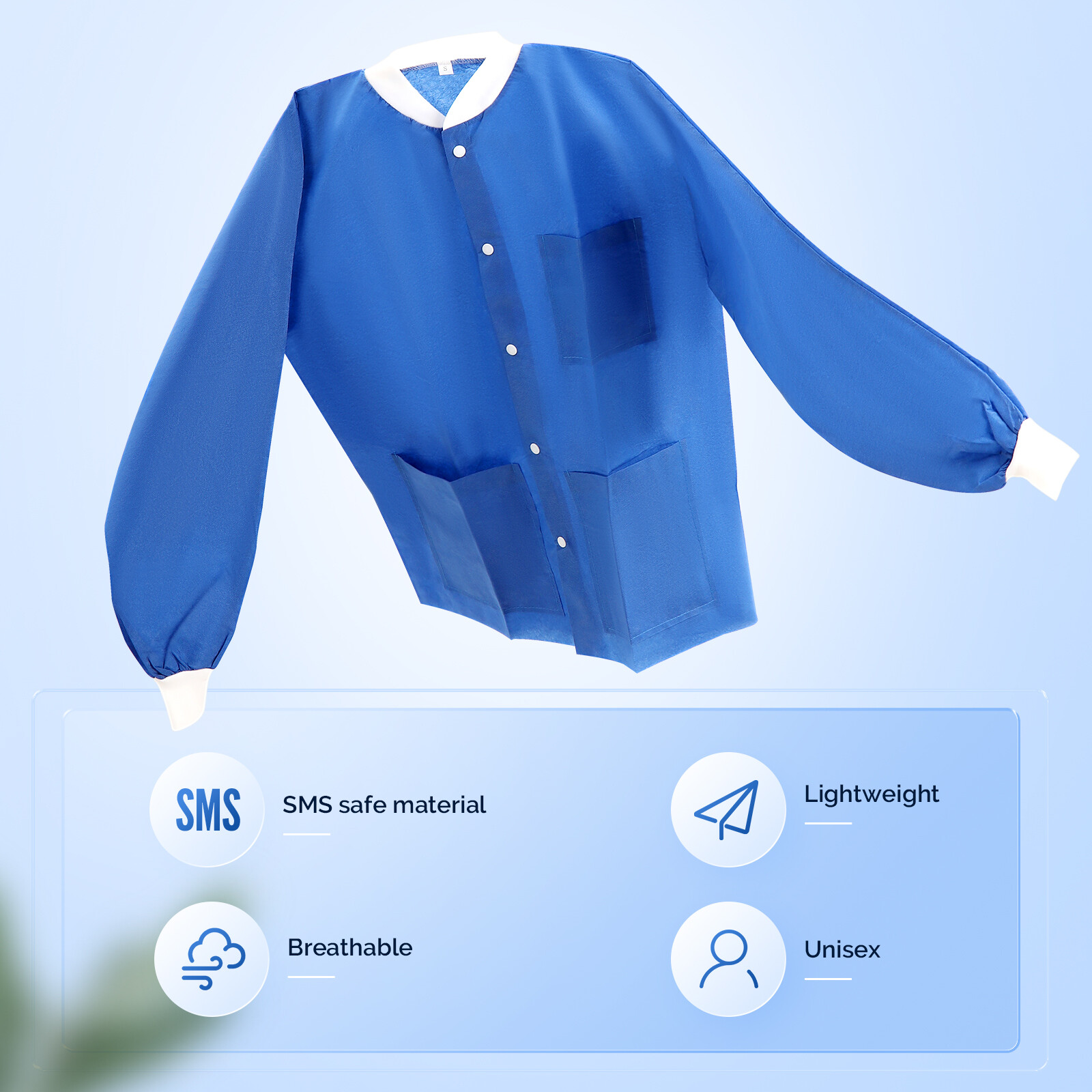 JMU Disposable SMS Lab Jackets Hip Length Medical Jacket W/3 Pockets 40g SMS