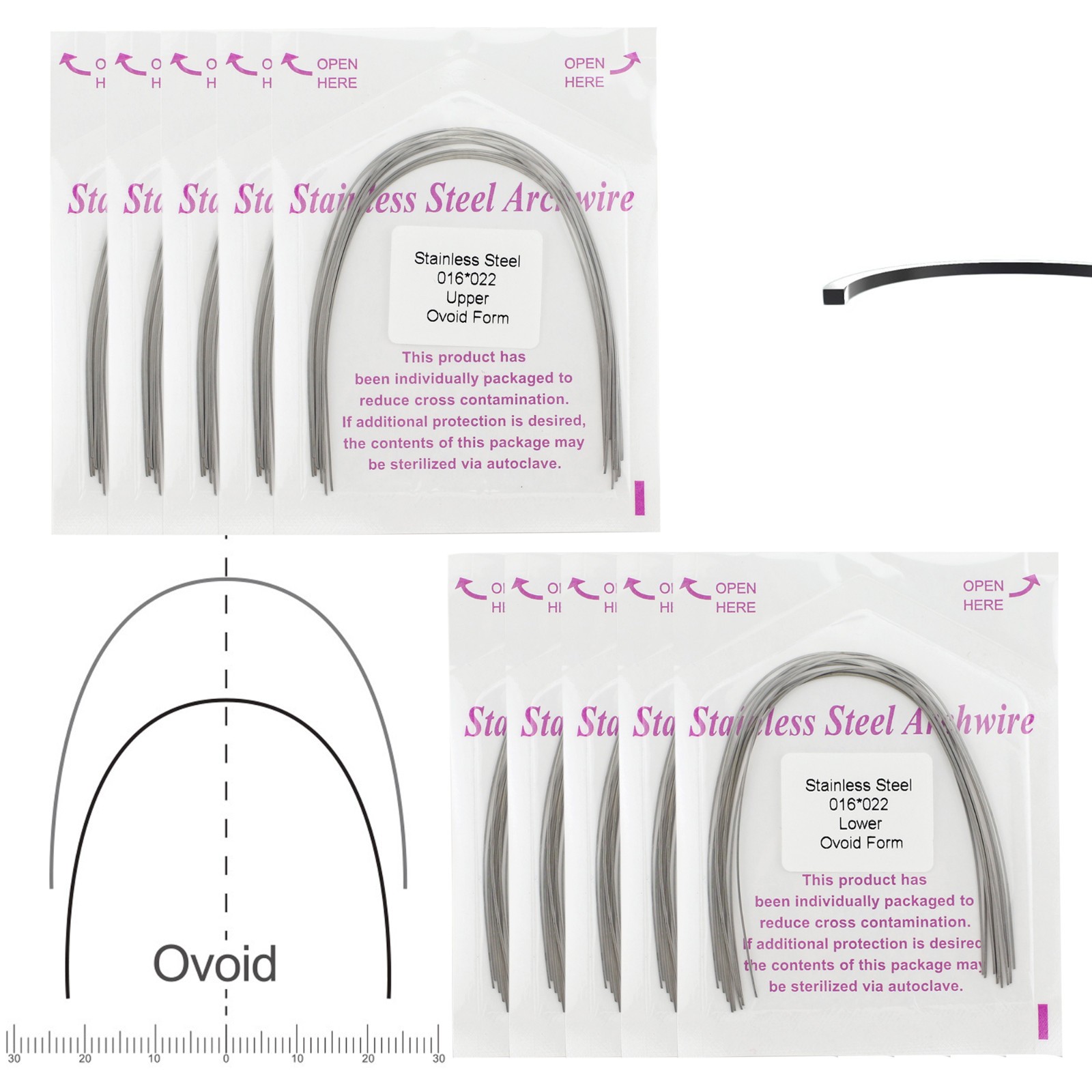 100pcs Dental Orthodontic Stainles Steel Arch Wire Round/Rectangular Ovoid Wires
