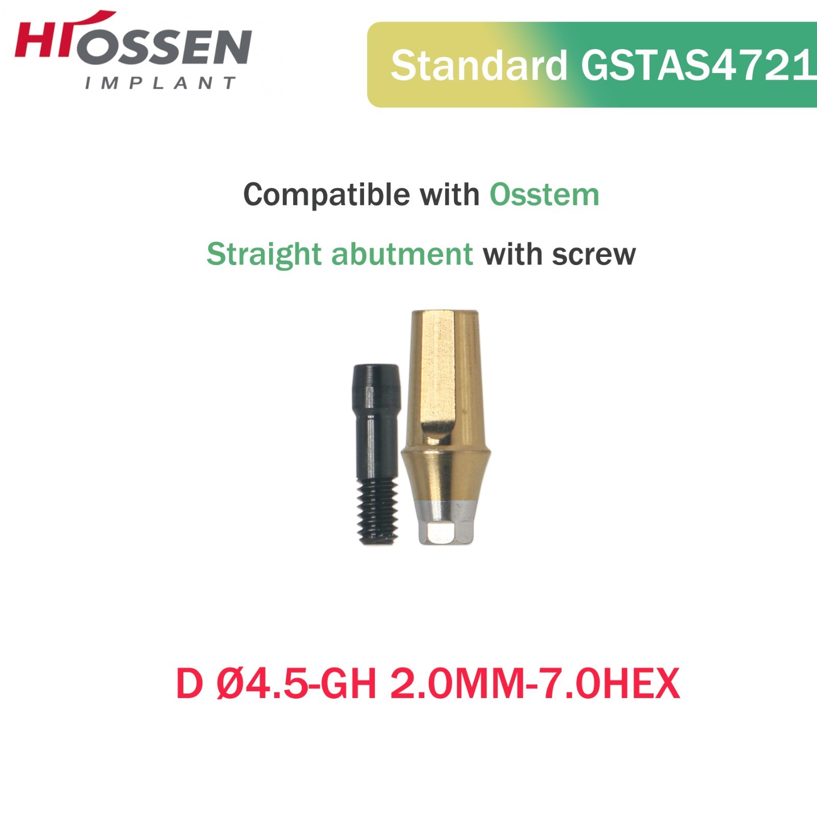 Osstem Hiossen Ti Cemented Straight Abutment Hex Mini/Regular Platform 1-6mm GH