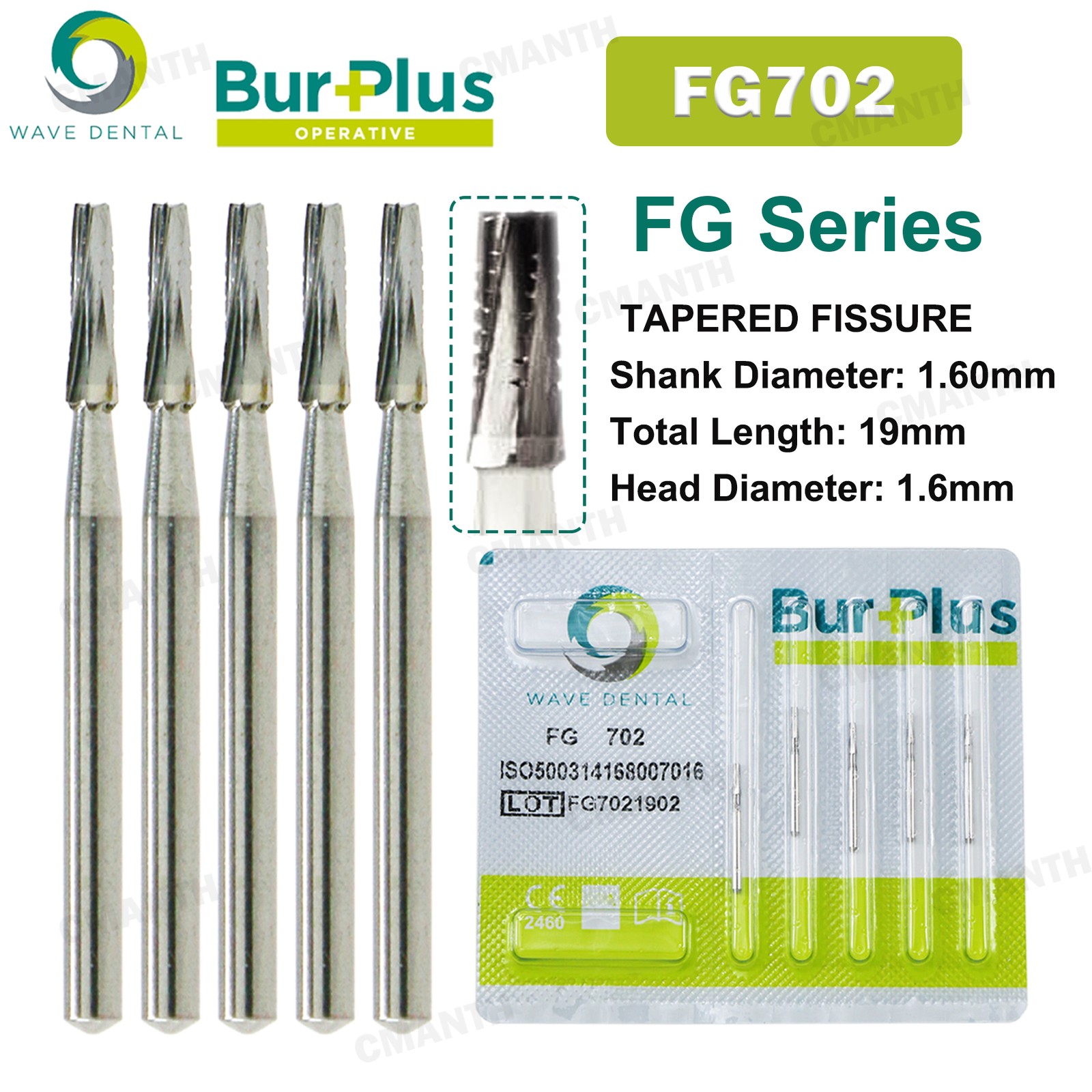 US WAVE Dental Burs Carbide Burs Tapered Fissure FG Cross Cut Bur Fit High Speed