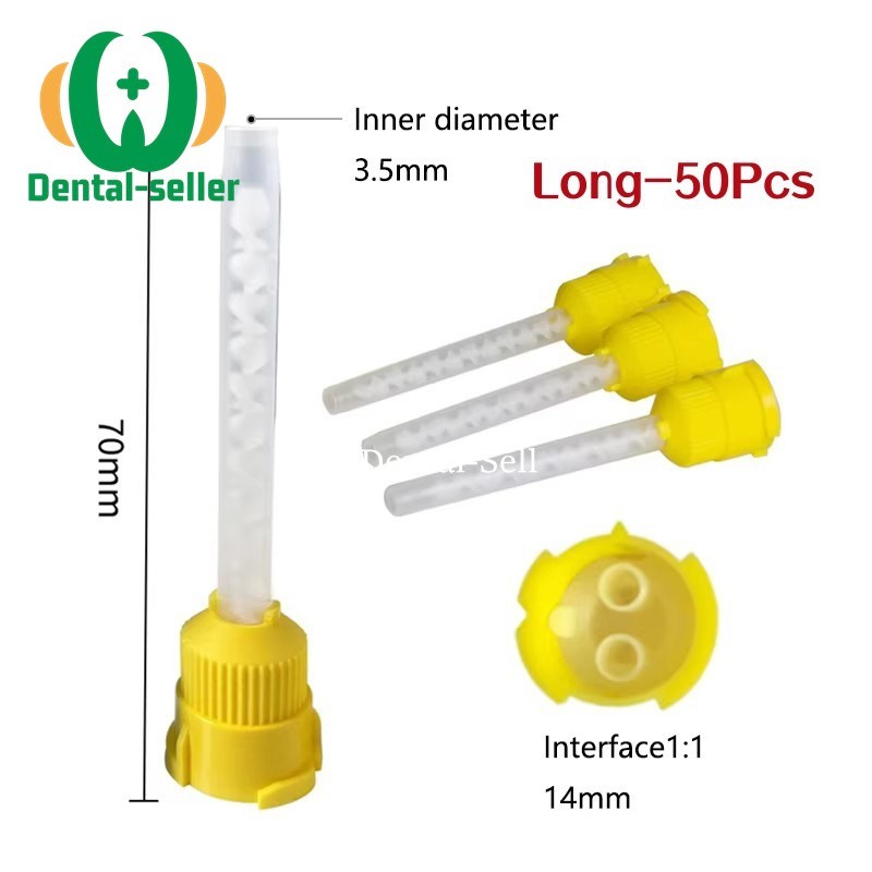 50 Pcs Dental Mixing Tips Impression Material HP Tips Yellow Long 7cm Short 53cm