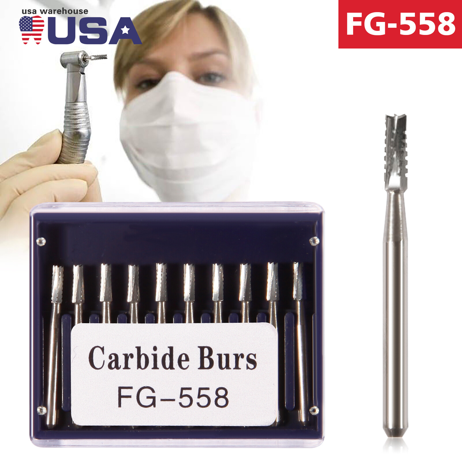 10Pcs FG-558 Dental Tungsten Carbide Steel Burs for High Speed Handpiece