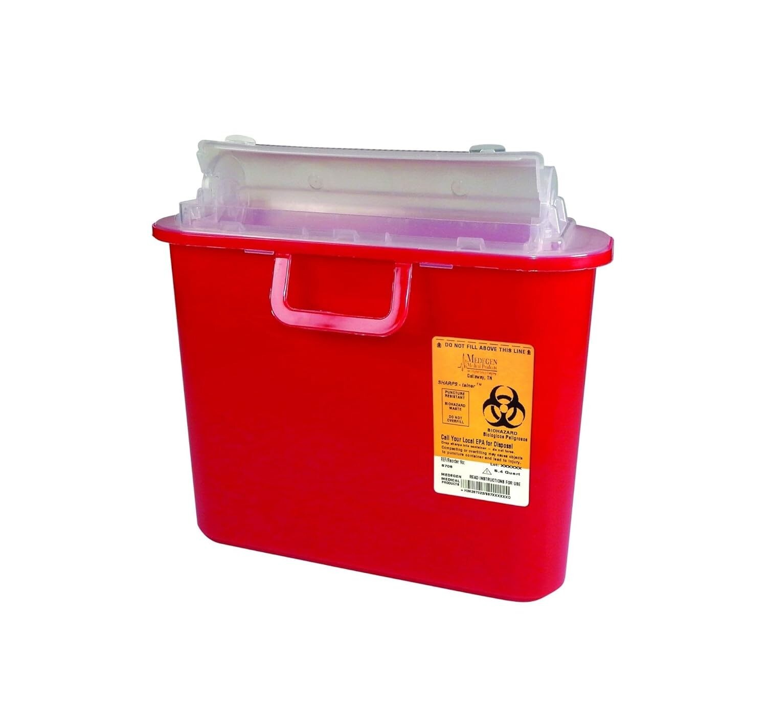 Medegen Sharps Container, Red 10.5″ X 3.5″ X 10.5″, Horizontal Entry, 3 Count