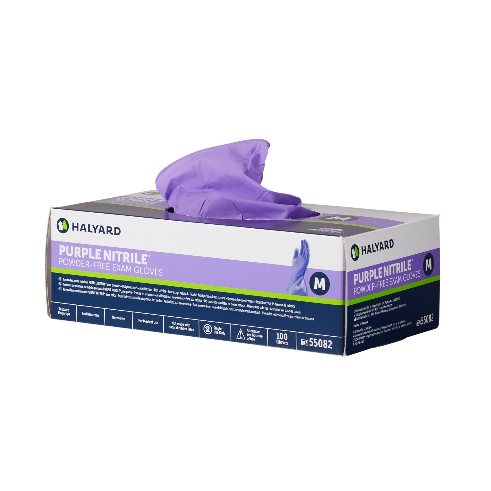 *100-Pieces* Halyard Purple Powder-Free Nitrile Exam Gloves Medium 55082