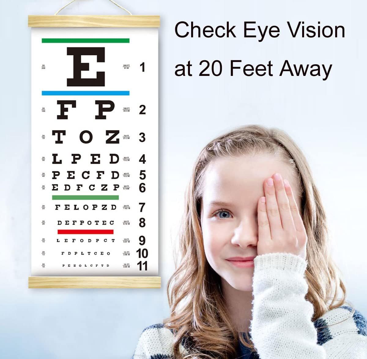 Snellen Eye Chart 11X22 Inch Wall Art With Occluder And Pointer For Vision Tests