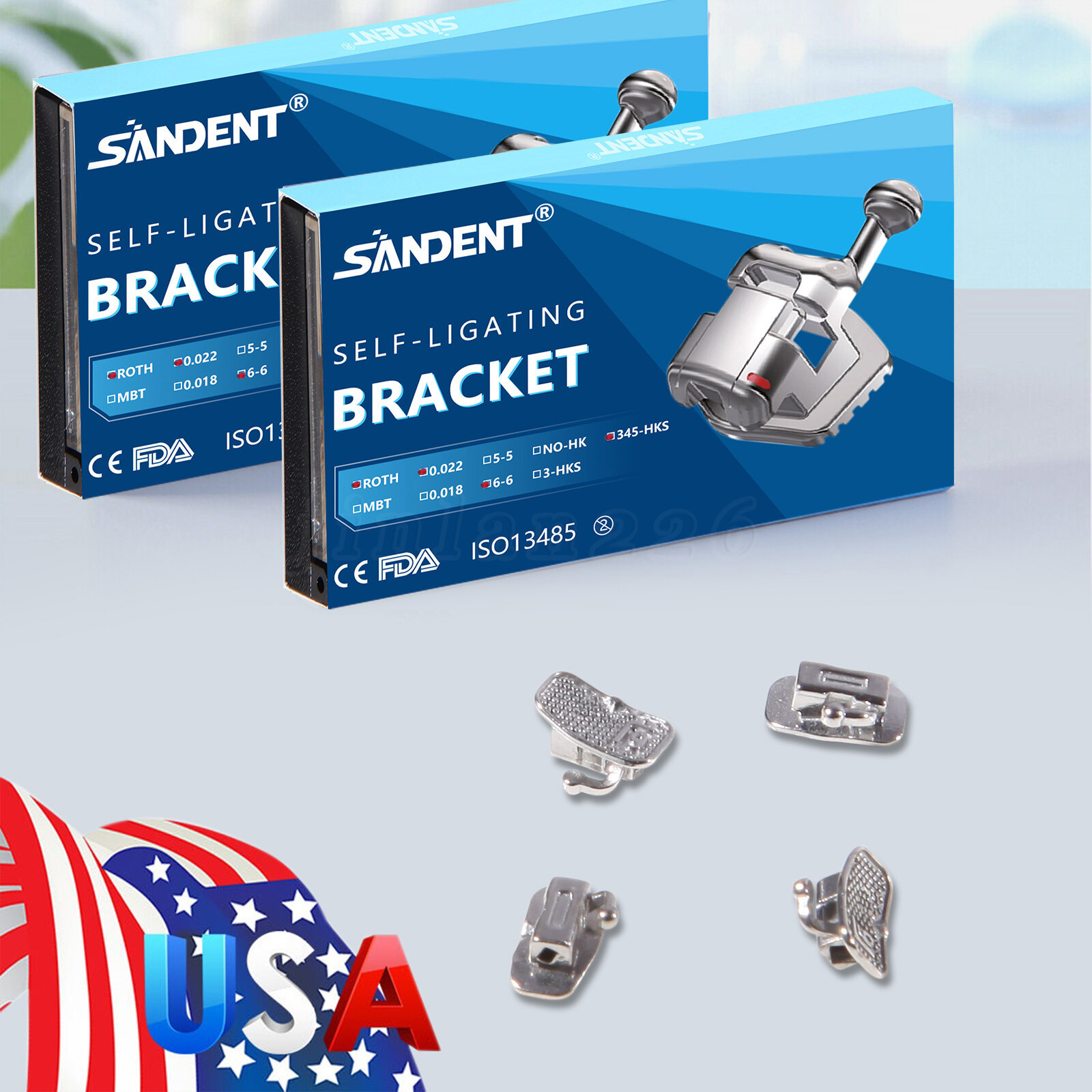 SANDENT Dental Orthodontic Self Ligating Bracket Braces Roth.022 Hooks 345