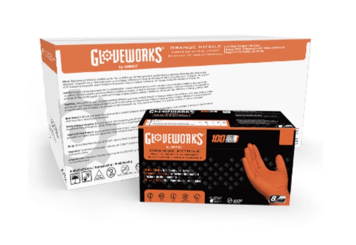 GLOVEWORKS HD Orange Nitrile Gloves 8 Mil Raised Diamond Texture – Case Of 1000