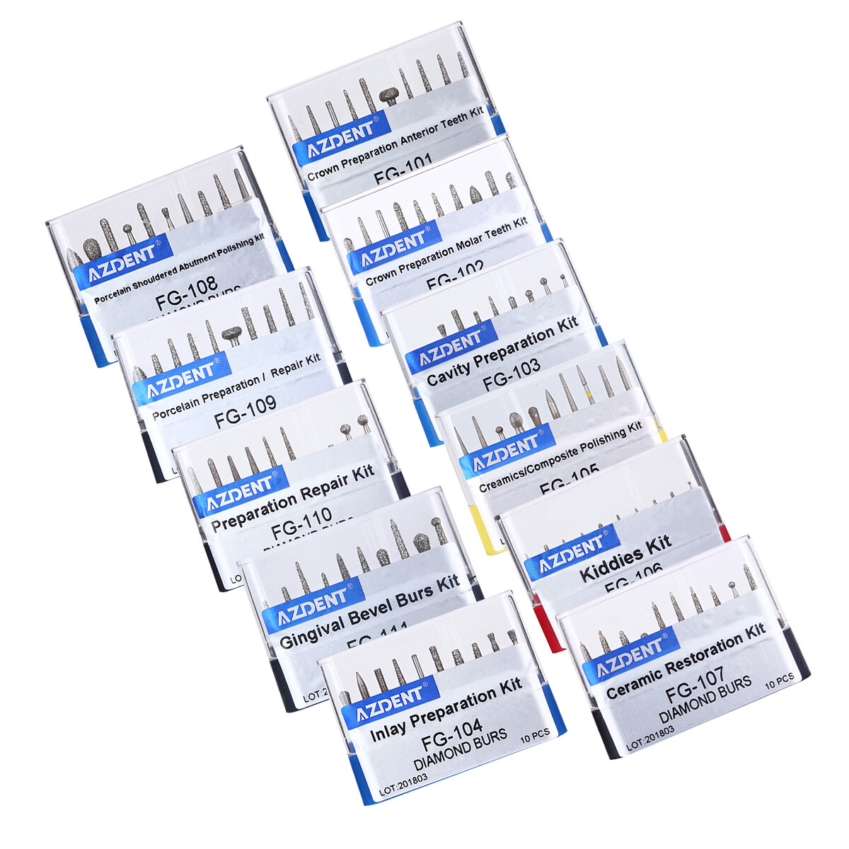 10PCS/Kit Dental Diamond Burs Kit FG101-FG117 fit Handpiece AZDENT