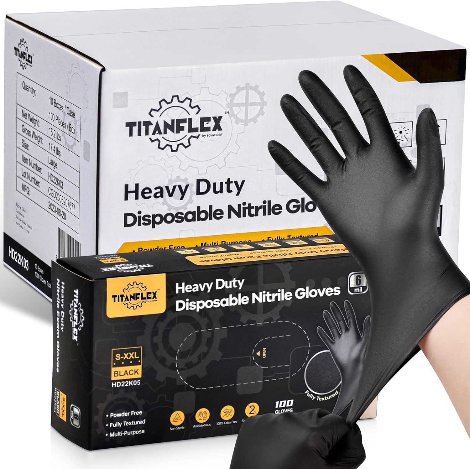 Durable Large Black Nitrile Gloves, 6 Mil, Waste-Free & Ambidextrous – 1000ct