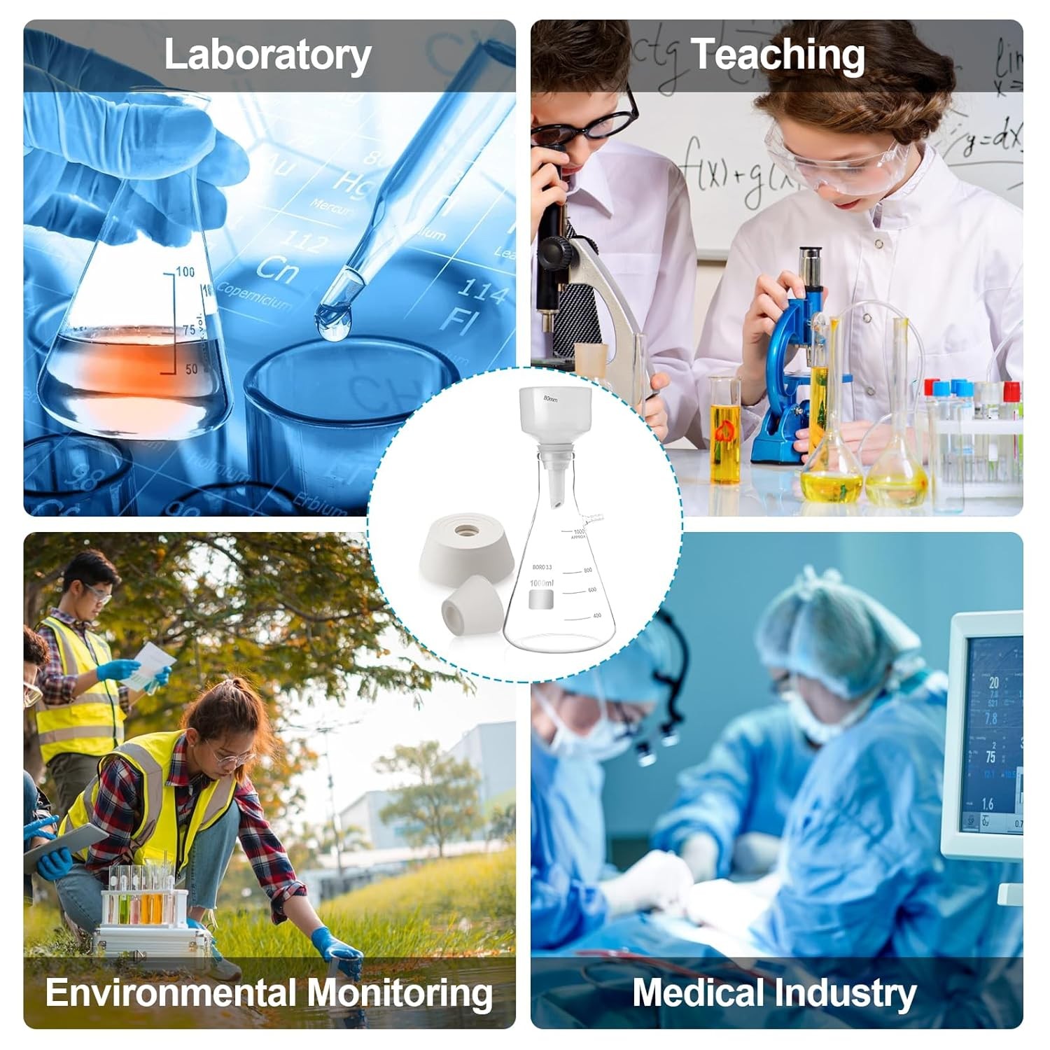 US Lab Buchner Funnel Filtering Kit Flask Funnel Ceramics Buchner Funnel 1000ml