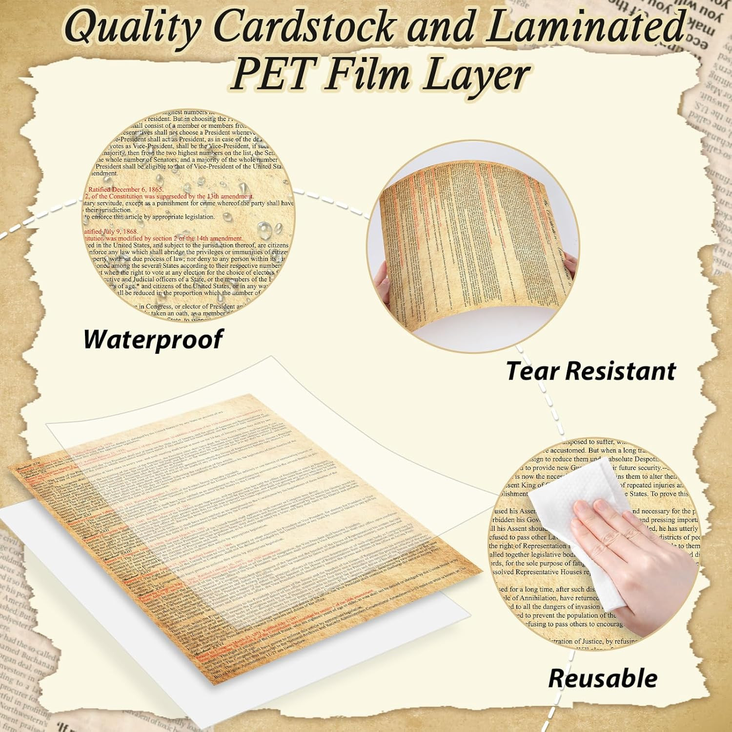 7-Piece Vintage American Founding Documents Poster Set for Home or Classroom
