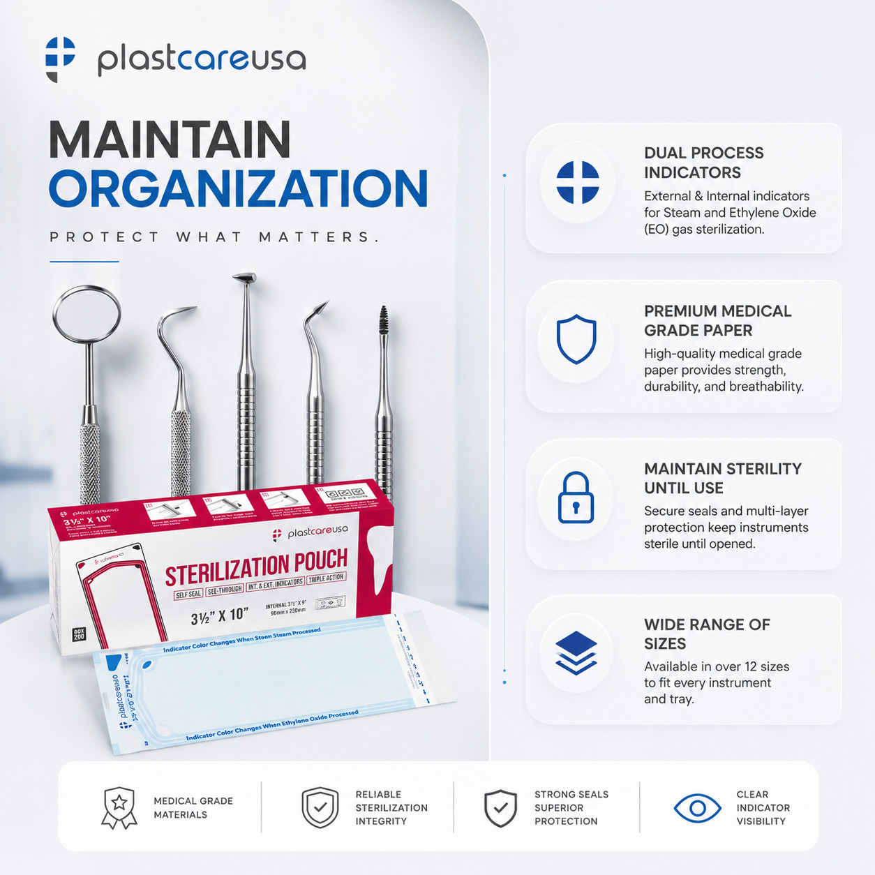 3.5″ x 10″ Self-Sealing Sterilization Pouches for Autoclave (Choose Quantity)
