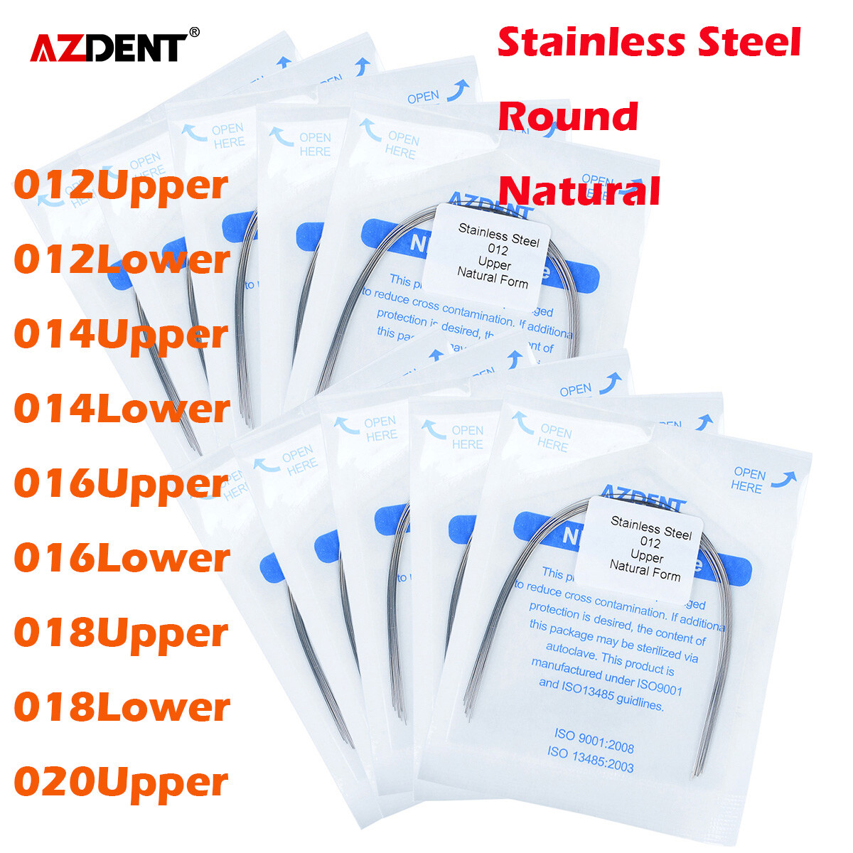 AZDENT Dental Orthodontic Stainless Steel Arch Wire Round Nature Form 10pcs/pack