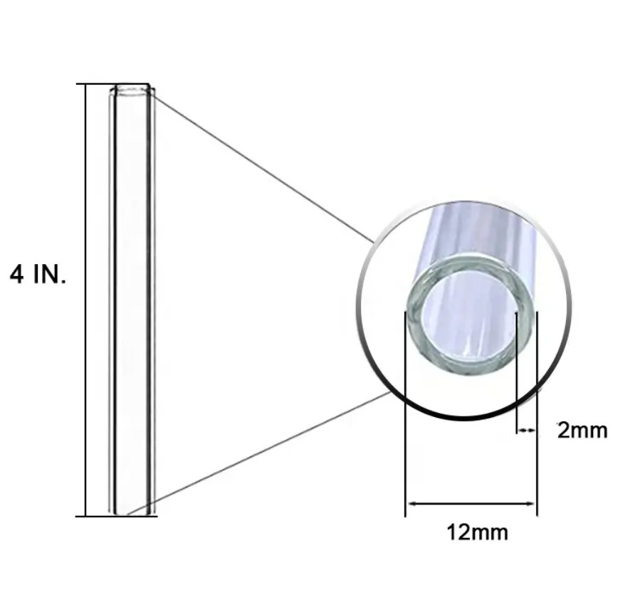 4″/6″/8 Inch Borosilicate Clear Glass Blowing Tube 12mm OD 8mm ID 2mm Thick Wall