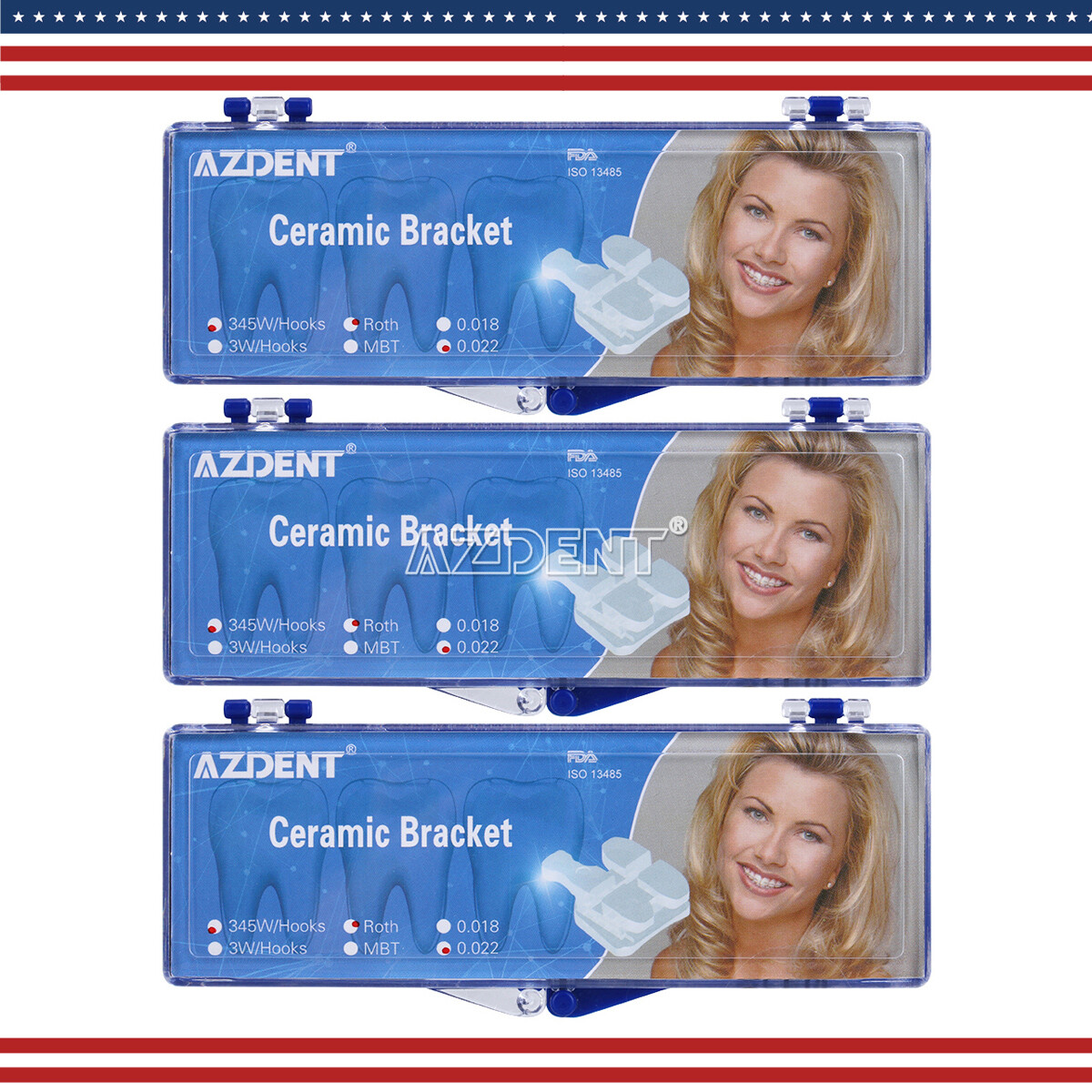 UPS AZDENT Dental Orthodontic Ceramic Brackets Braces Roth 0.022 3-4-5 Hooks