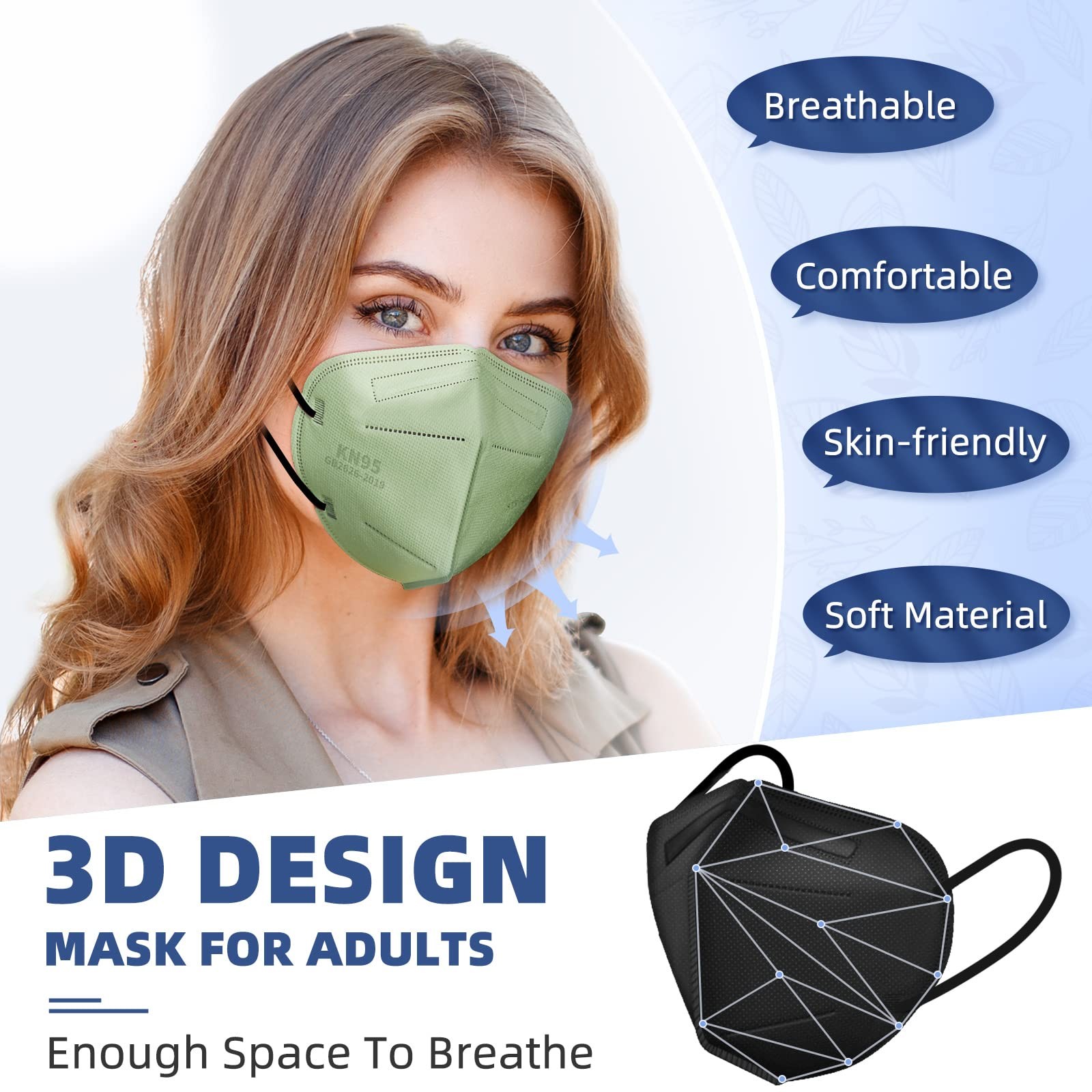 50 Pack KN95 Face Masks 5 Layer Disposable Individually Wrapped 10 Colors