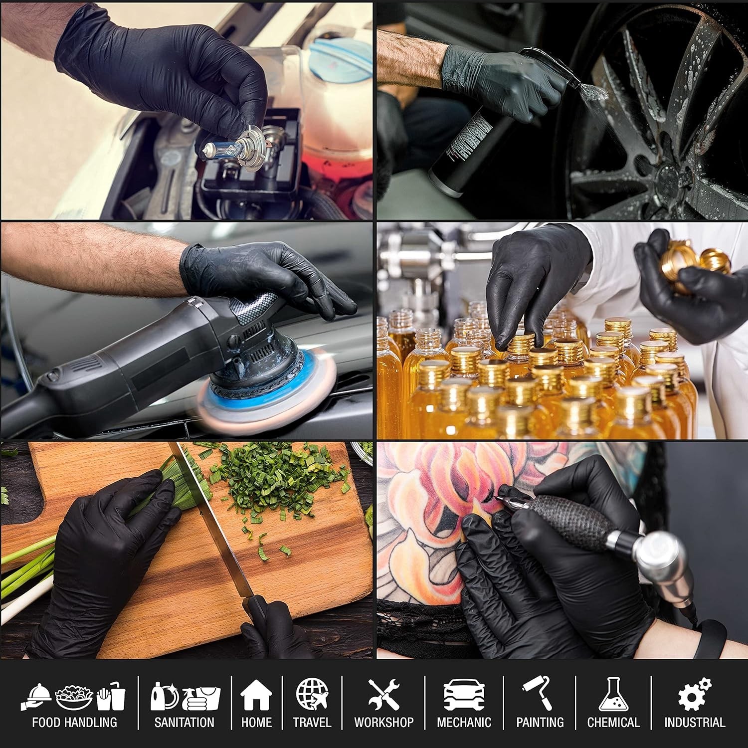 Heavy Duty Black Nitrile Disposable Gloves, 6 Mil – Latex Free, Powder Free, …