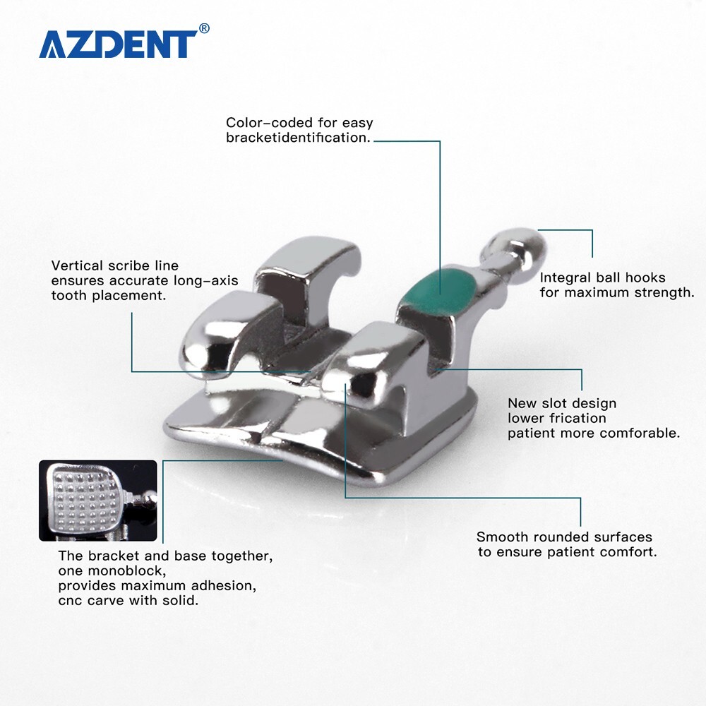 AZDENT Dental Orthodontic MIM Monoblock Bracket Braces Mini Roth 018 Hooks 3-4-5