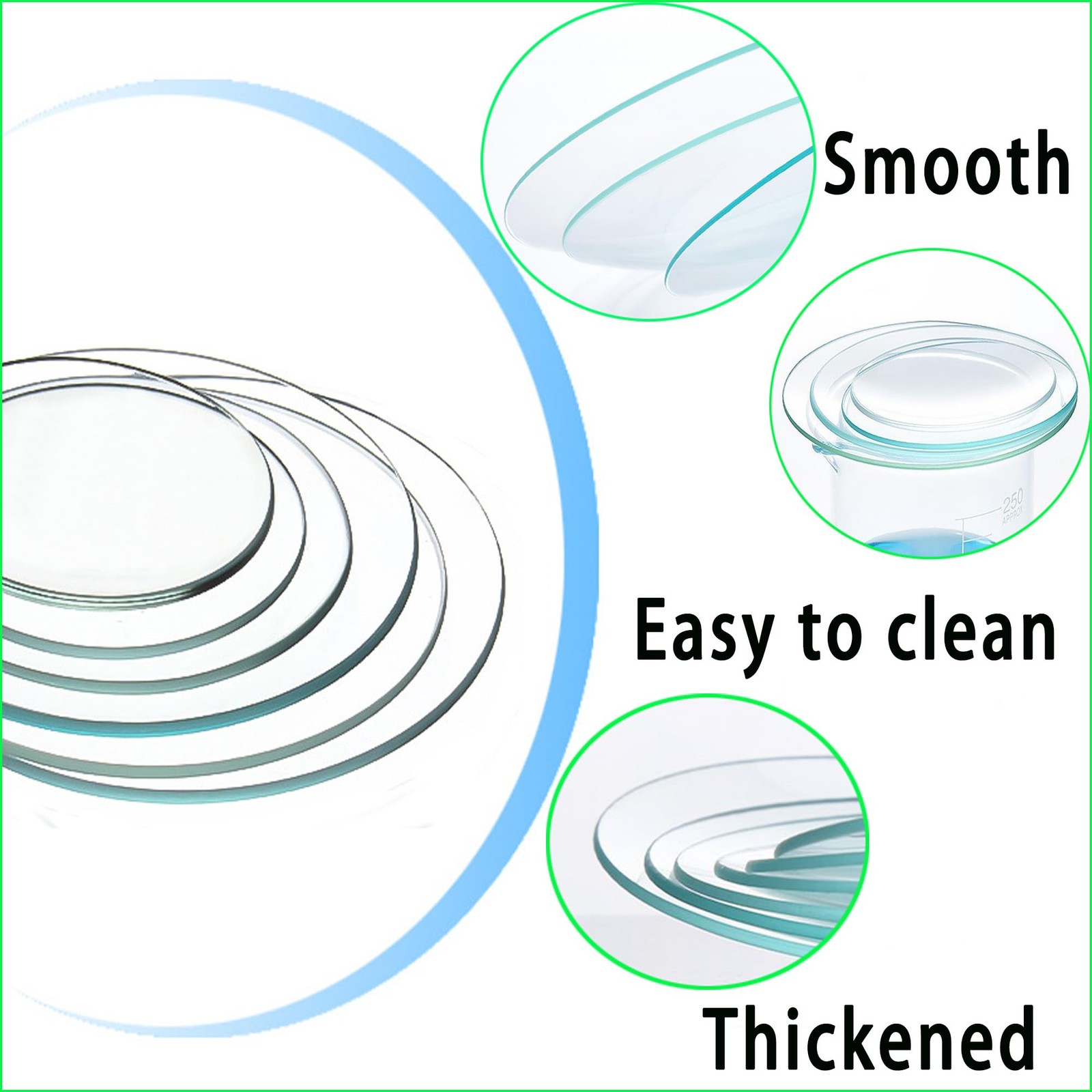 6 Pcs Lab Watch Glass Beaker Cover Set,1 Set Smooth Edges…