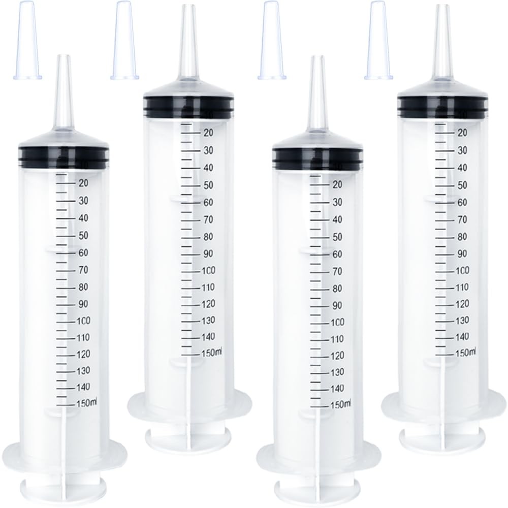 4 Pack 60mL Large Syringe for Liquid with Tip Cap, Plastic Liquid Syringes Indiv