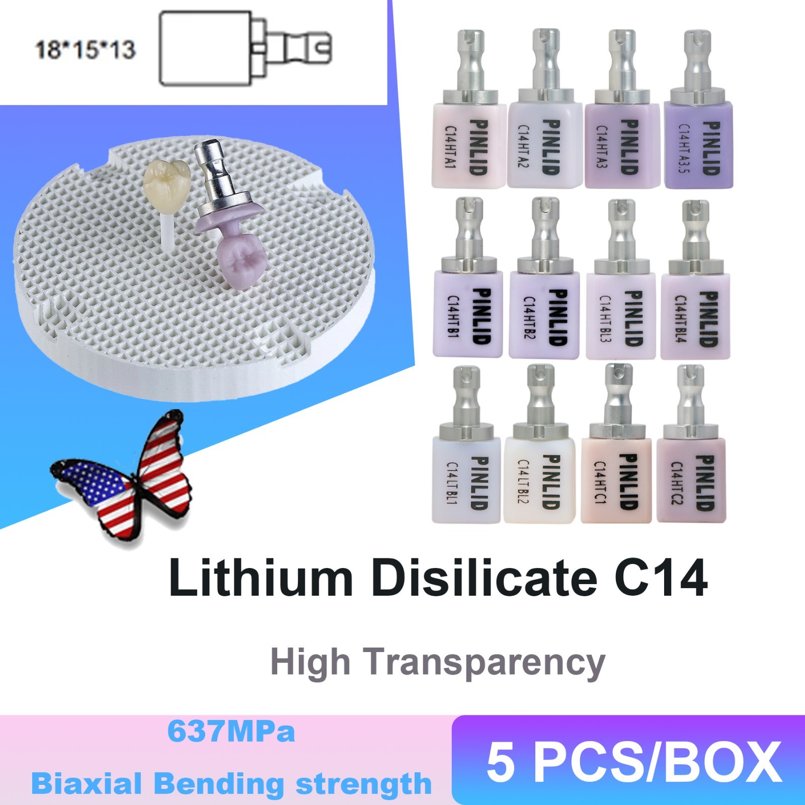 US C14 HT Transparency Glass Ceramic Lithium Disilicate CEREC Emax CAD CAM Block