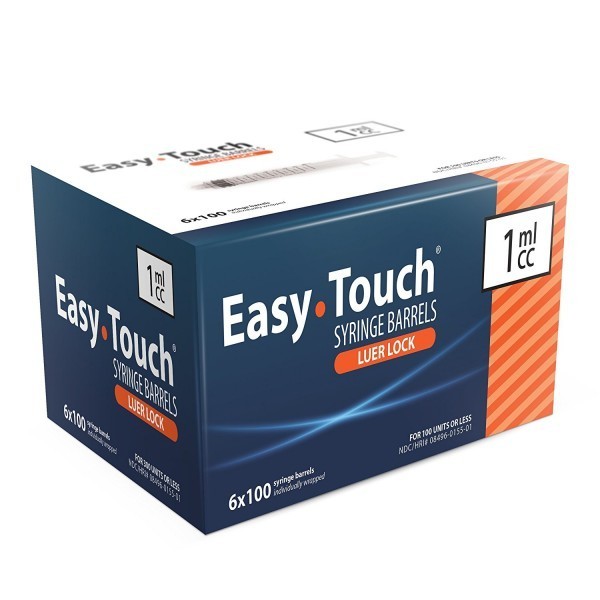 EasyTouch 1ml. Luer-Lock Syringe Barrel – Sterile, Box of 100 Individually Pack
