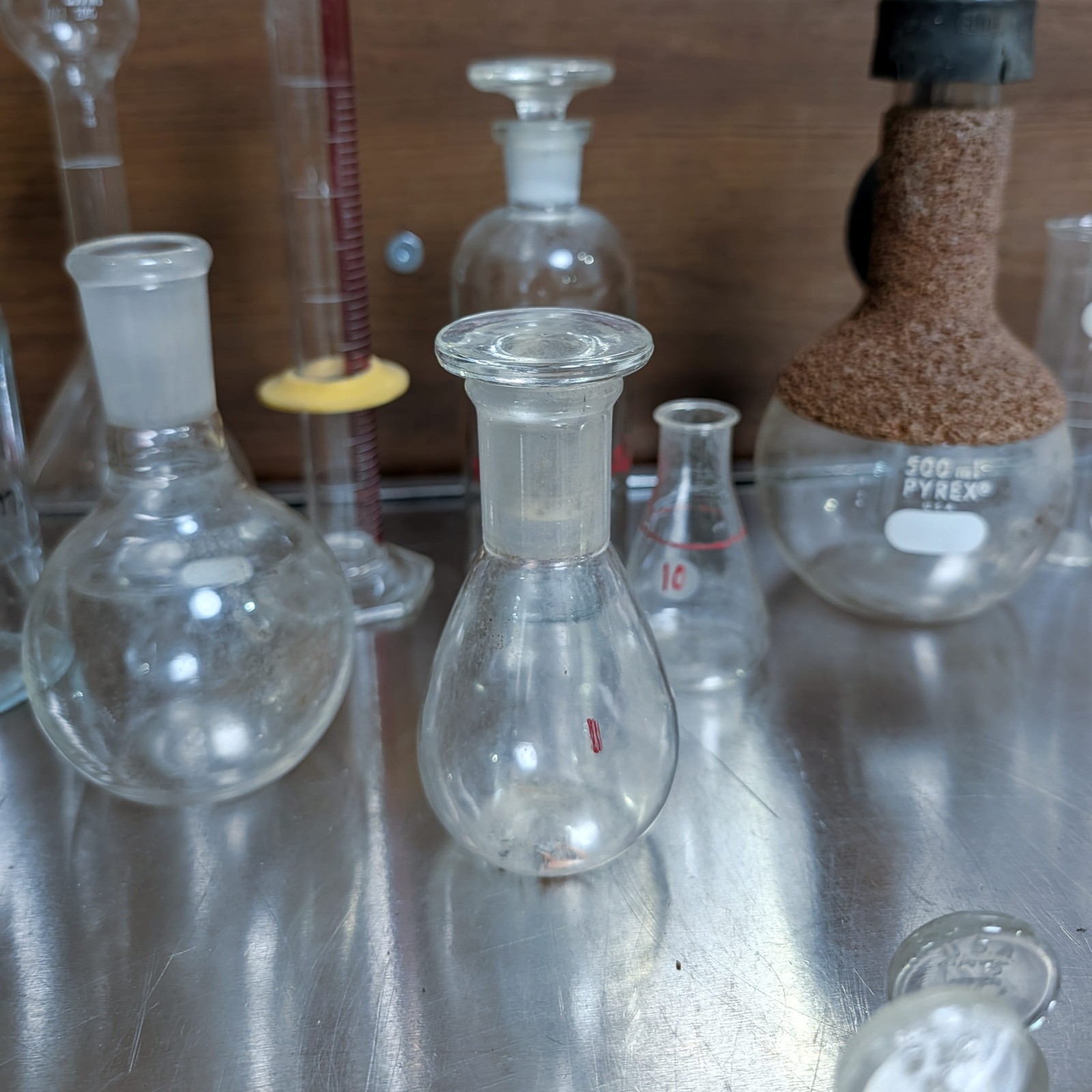 PYREX Kimax & Other Chemistry Laboratory Glass Jars Flasks Vintage Mixed Lot of