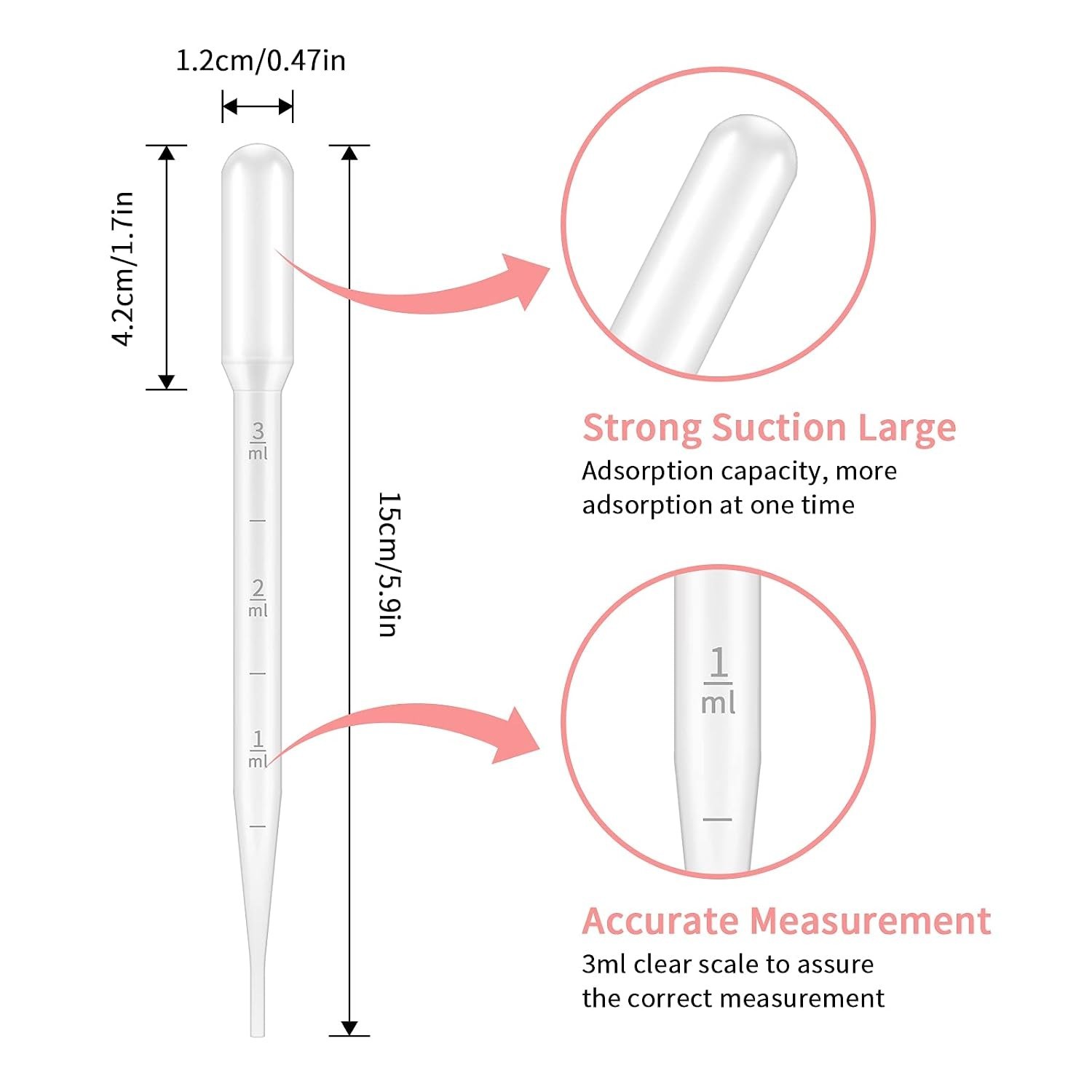 100PCS 3ml Disposable Plastic Pipettes, Essential Oils Graduated Transfer Pip…