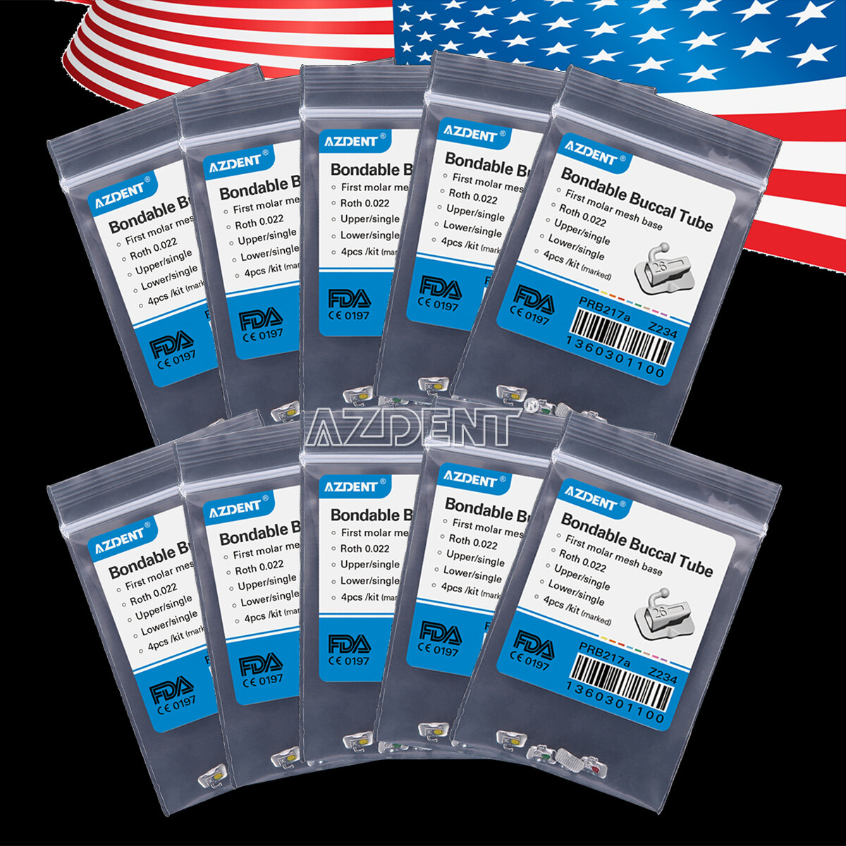 AZDENT Dental Ortho Single Bondable Buccal Tubes 1st/2nd Molar Roth/MBT 022