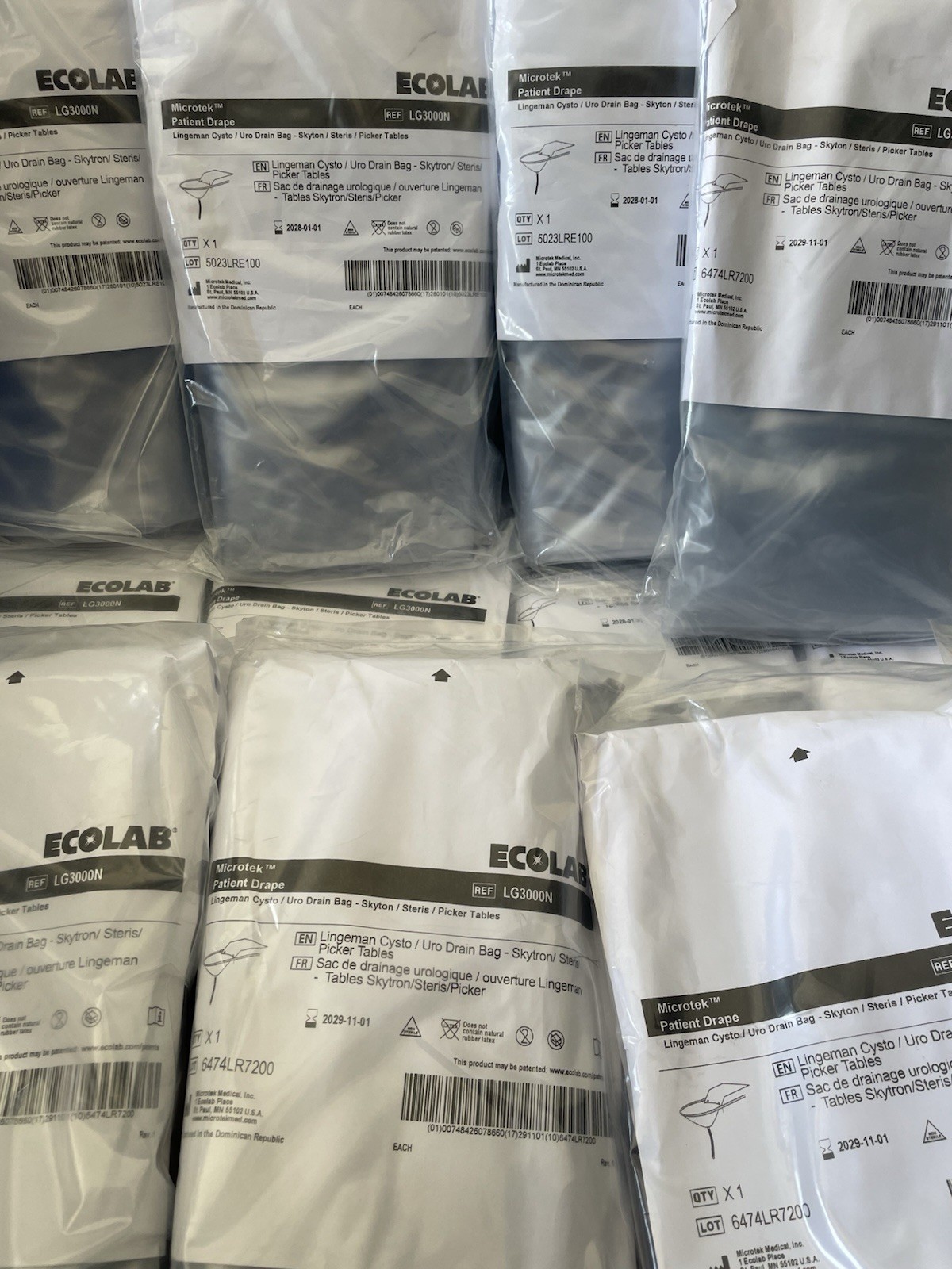 Ecolab ( LG3000N) Microtekpatient Drape Drain Bag For Skytron Table, Lot Of 30