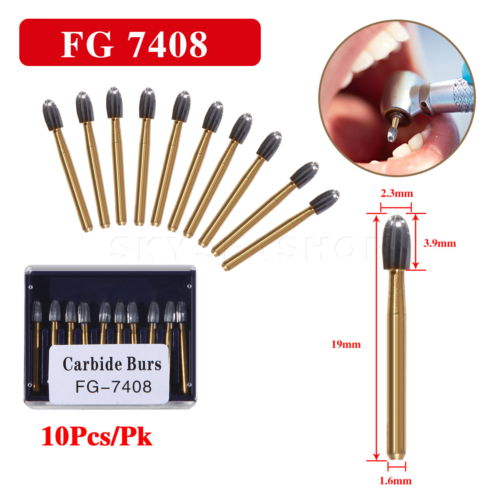 10/20Pcs Dental Tungsten Carbide Bur Trimming and Finishing Egg Football FG7408