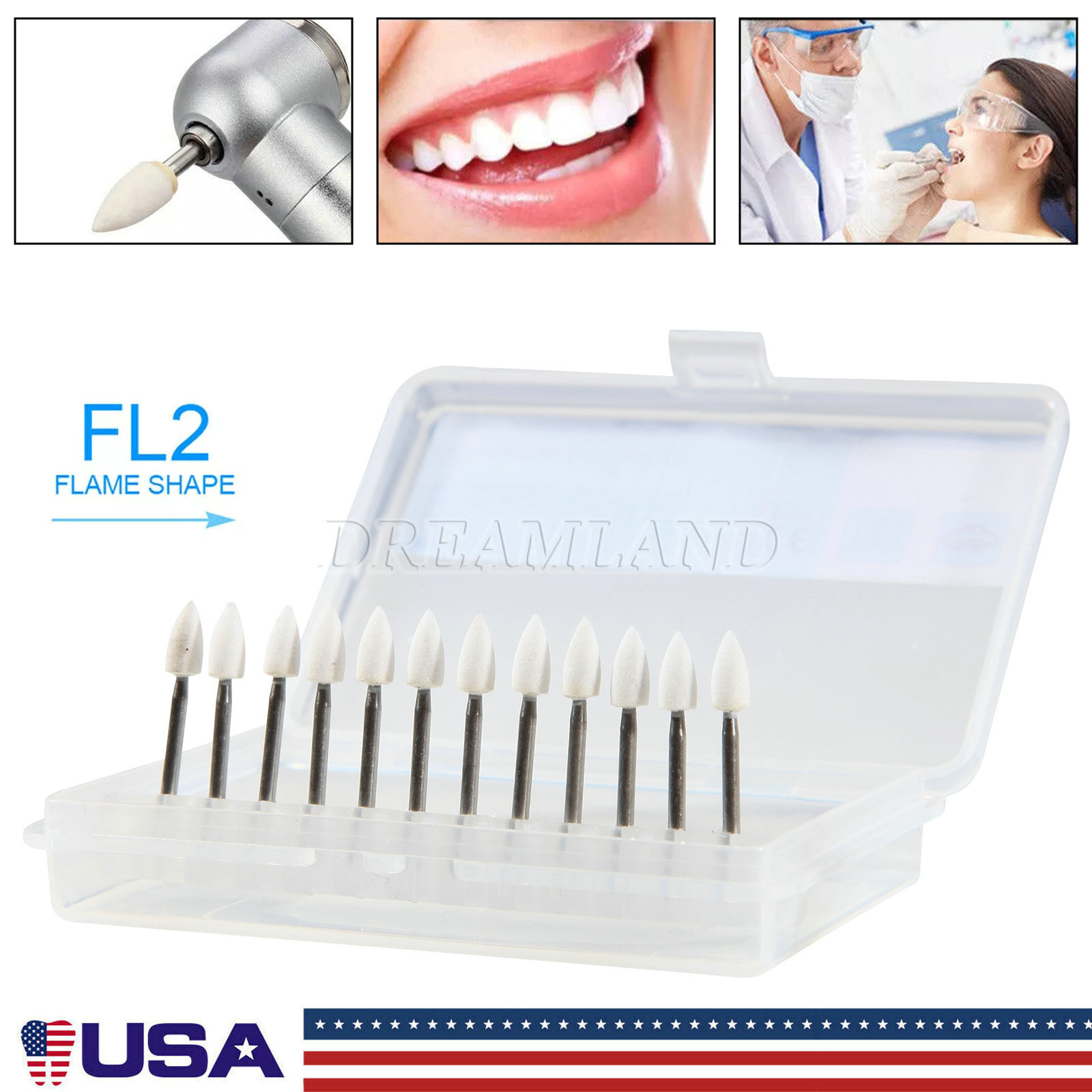Dental White Polishing Stones – Flame FL2 FG – Arkansas Stone – Meta – 12 pieces