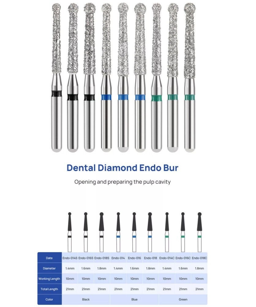 1-200Pack Dental Endo Diamond Burs 1.6mm For Opening preparing Endo Access Bur