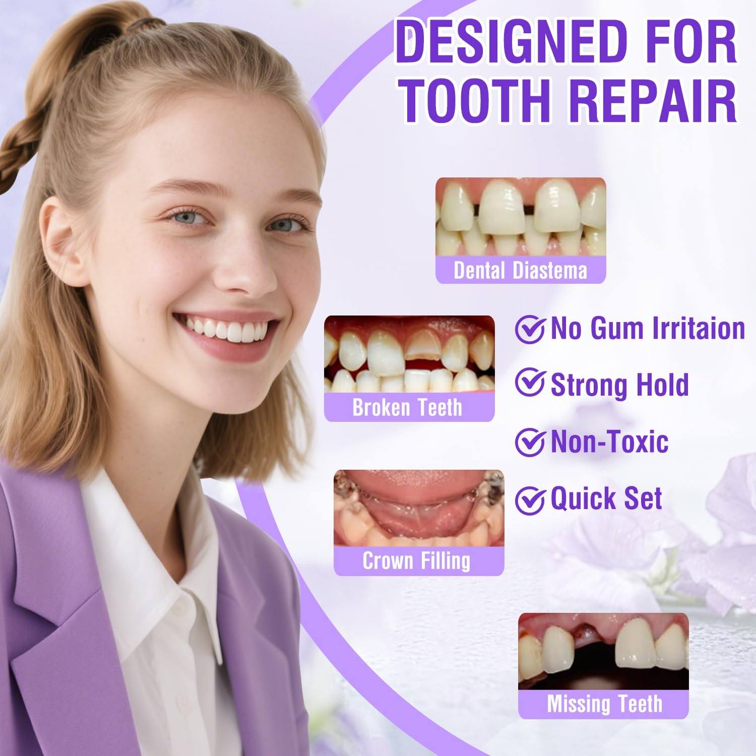 Dental Cement Temporary Tooth Repair Kit for Broken Teeth, Zinc Oxide Eugenol Gl