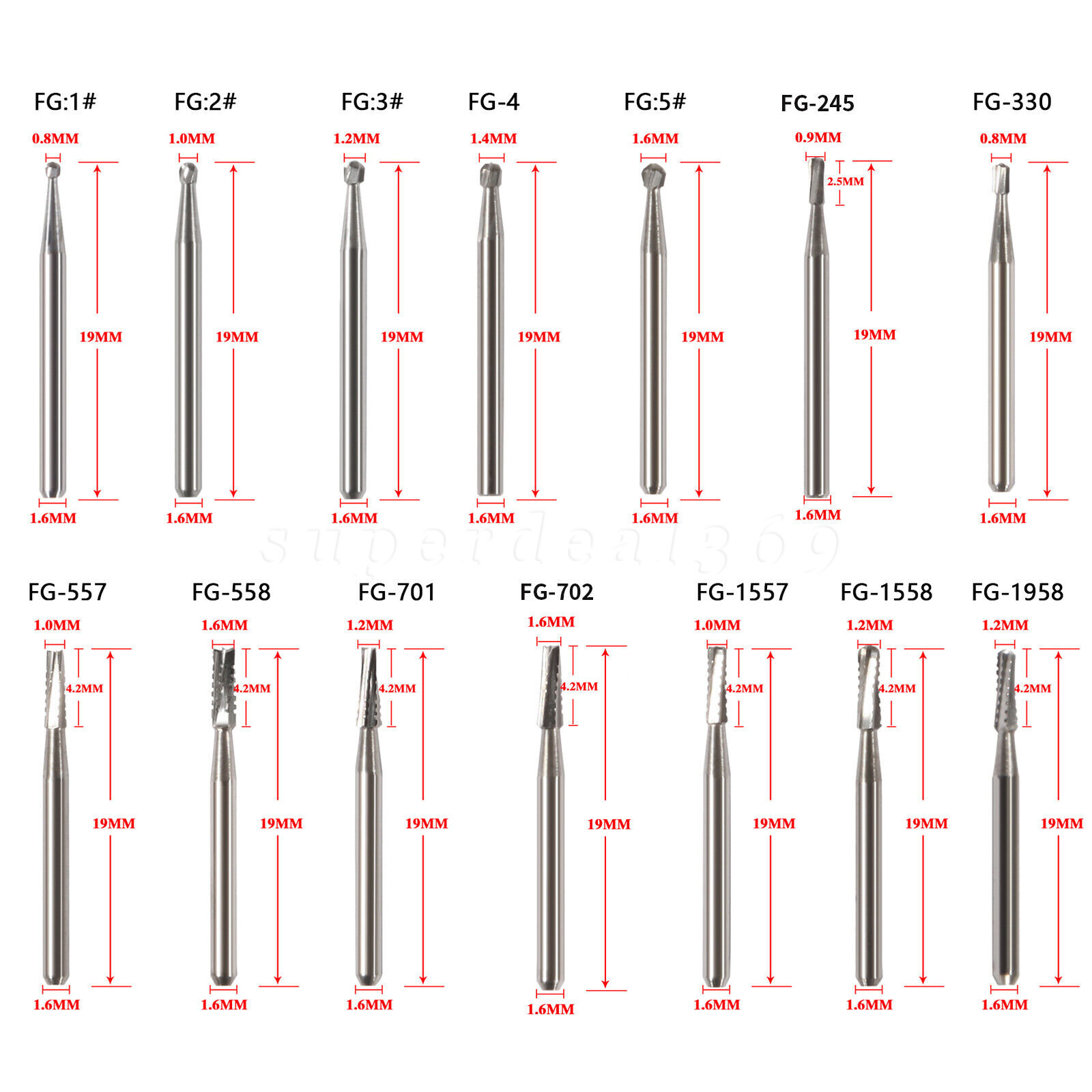 10Pcs/Pack Dental Lab Tungsten Steel Carbide Burs For High Speed Handpiece FG SA