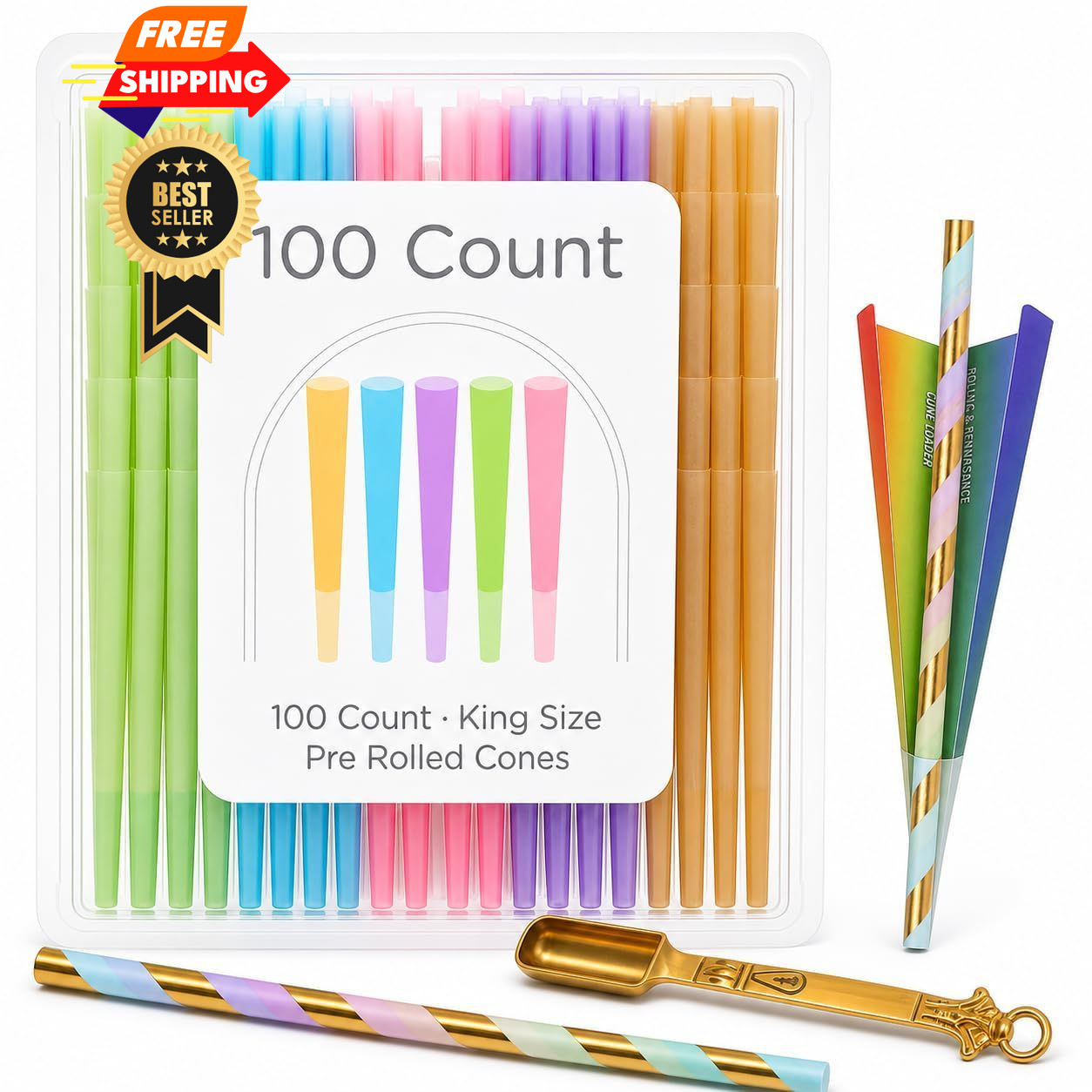 100 Colorful | Cone Rolling Paper with Filling funnels/Mini colorful