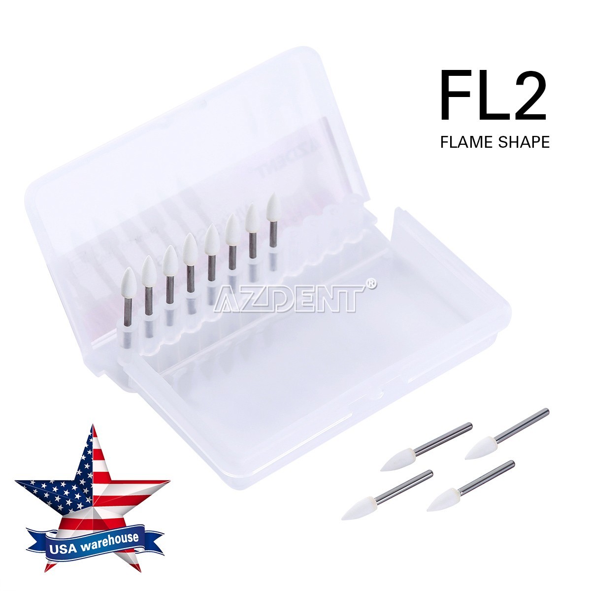 36pcs AZDENT Dental Flame White Stone Polishing FG Burs Abrasion Point Bur FL2