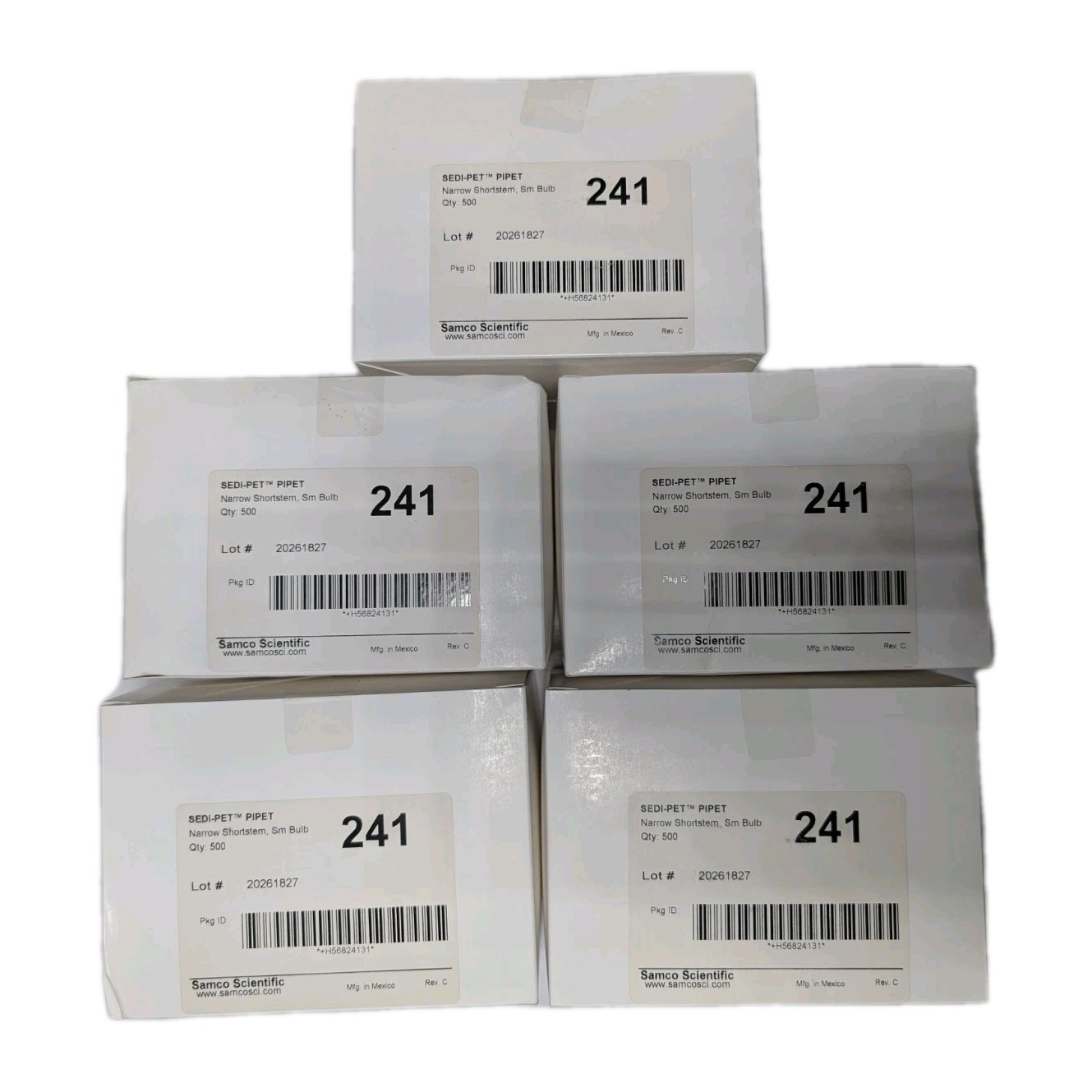 Samco Scientific 241 Sedi-Pet Transfer Pipets Narrow Short Stem 1.2mL 5-Box Lot