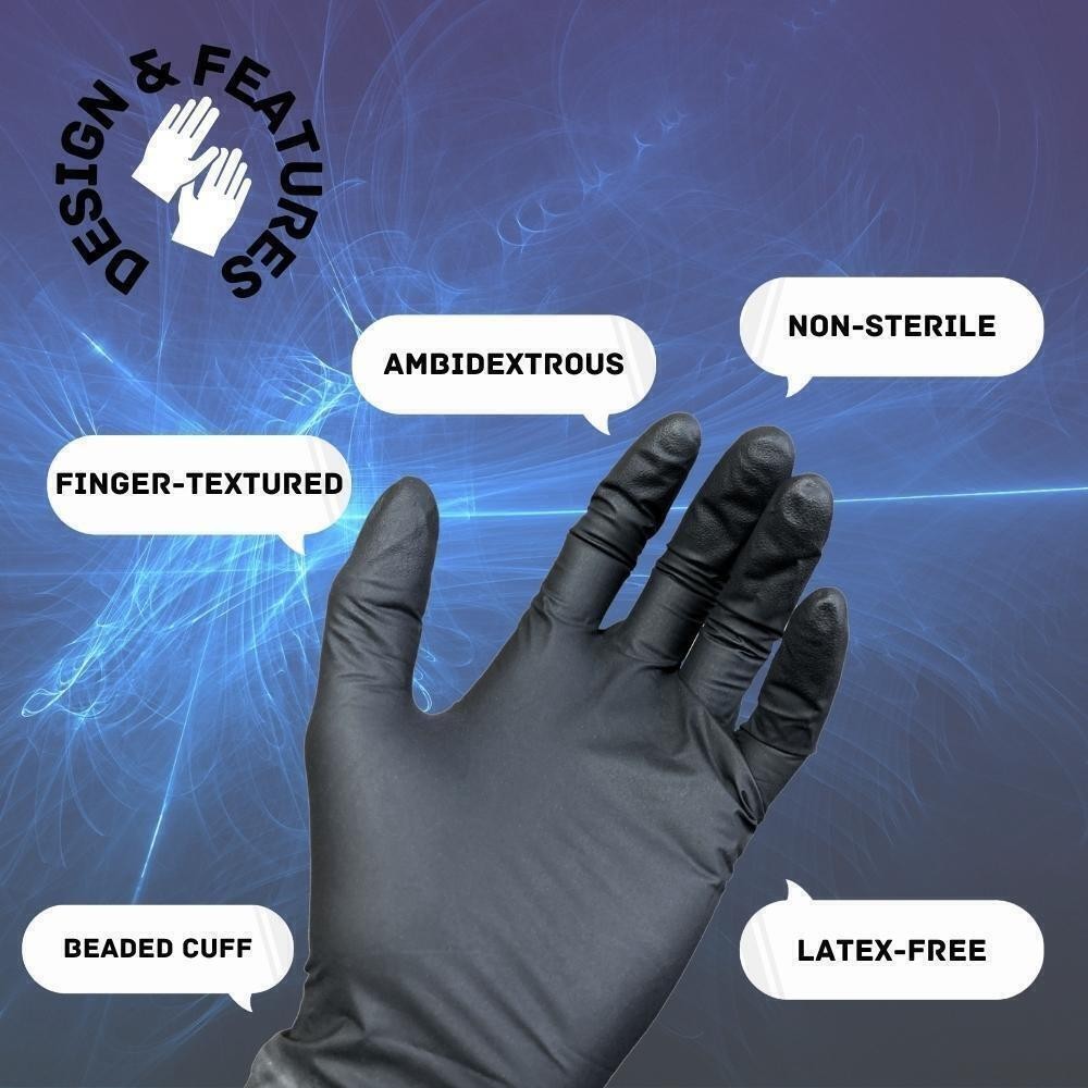 100-2000 Black 6 Mil Nitrile Finger Medical Latex Powder Free Disposable Gloves