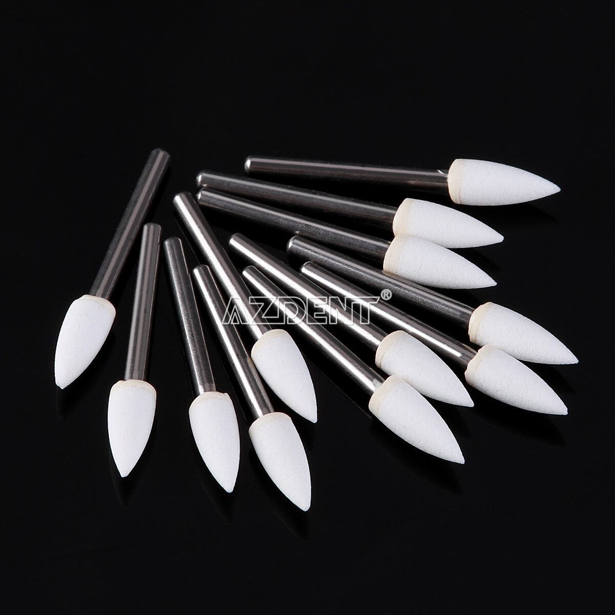 Dental Flame Mounted White Stone Polishing Burs FG Abrasion Point Burs AZDENT