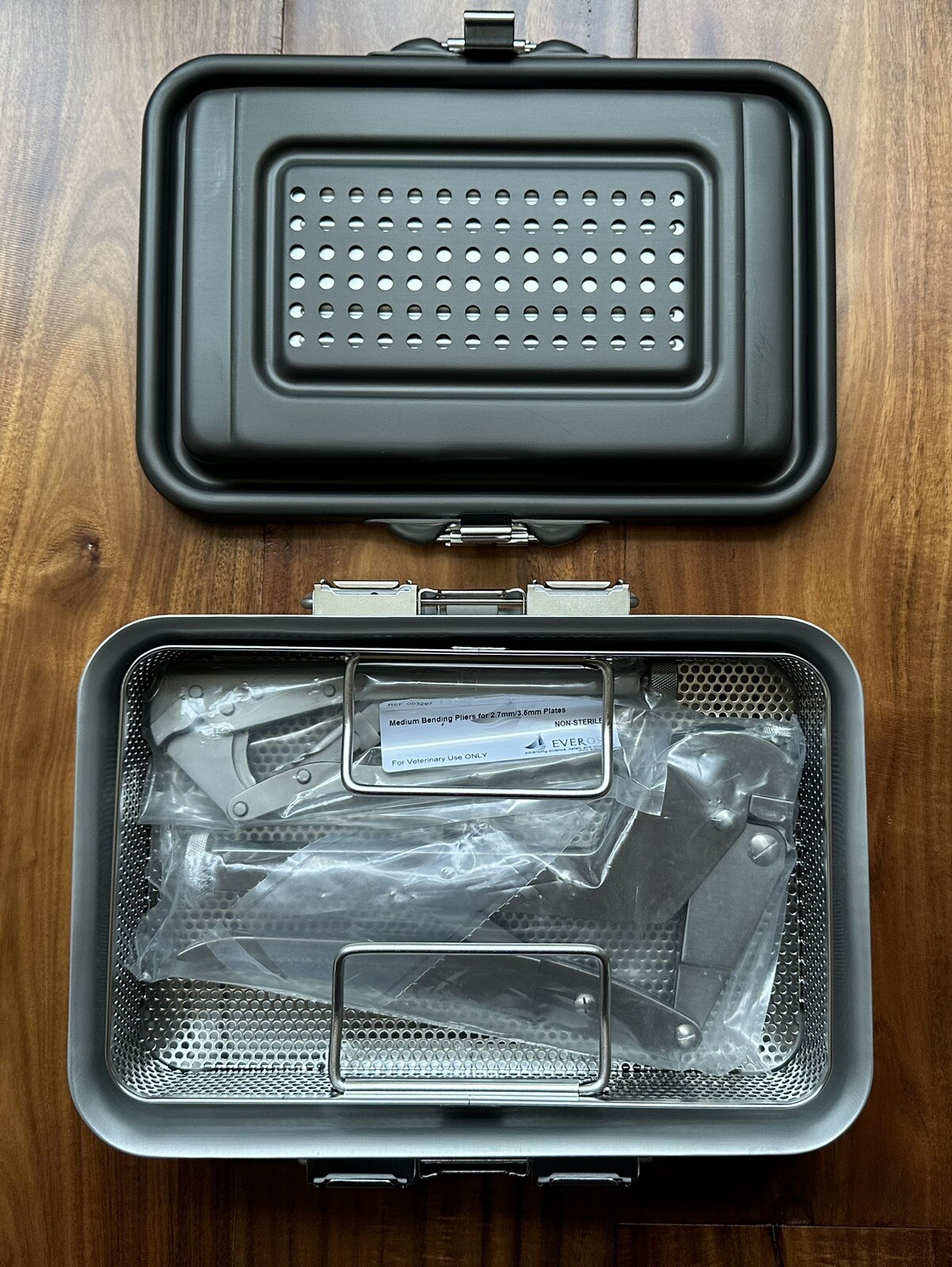 Everost Medium and Large Bending Pliers in V. Mueller CD0-4C Sterilization Case