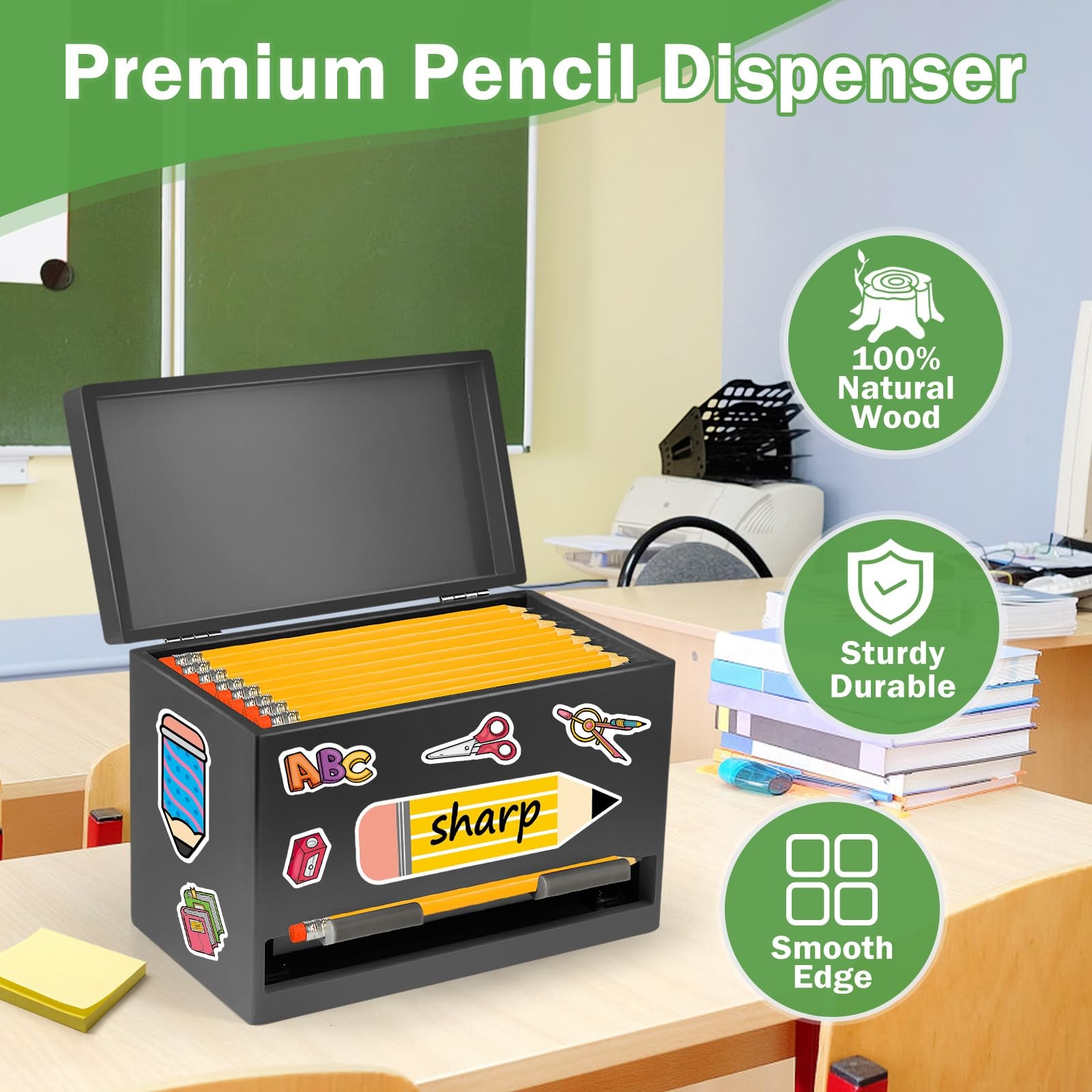 Aigybobo Pencil Dispenser For Classroom Wooden Pencil Holder For Desk Teacher