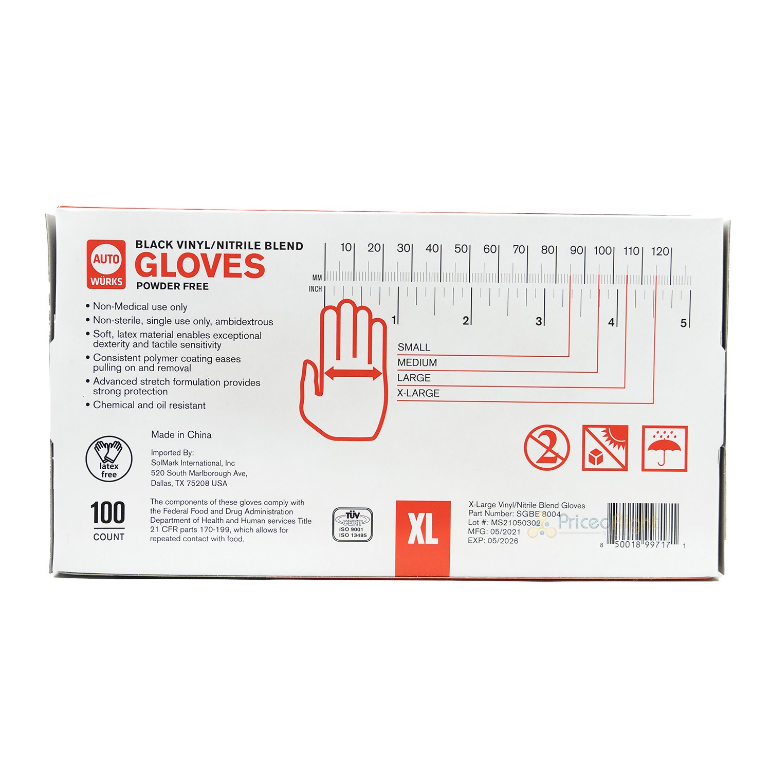 10 Pack XL Vinyl And Nitrile Gloves 1,000 In Case Powder And Latex Free