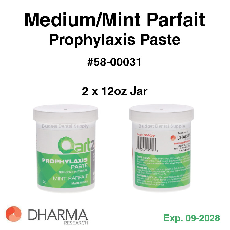 1x Prophy Paste Qartz Mint Parfait Medium Grit #58-00031 – 2 x 12 Oz